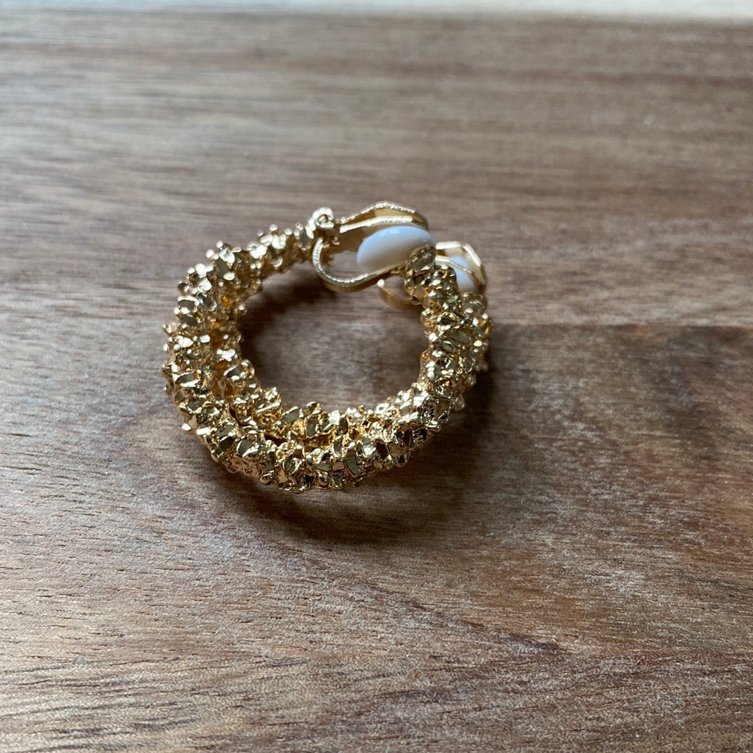 Rough Gold Clip On Hoop Earrings