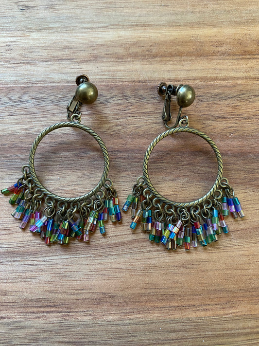 dangling bronze clip on festival earrings