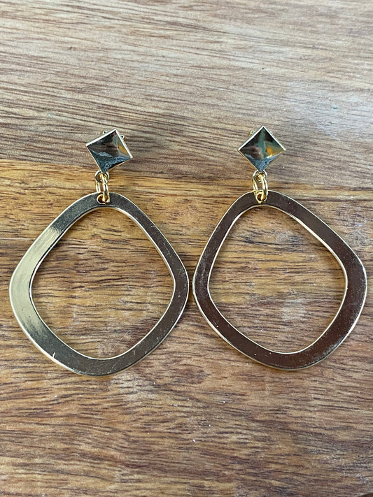 Dangling diamond shaped hoop clip on earrings