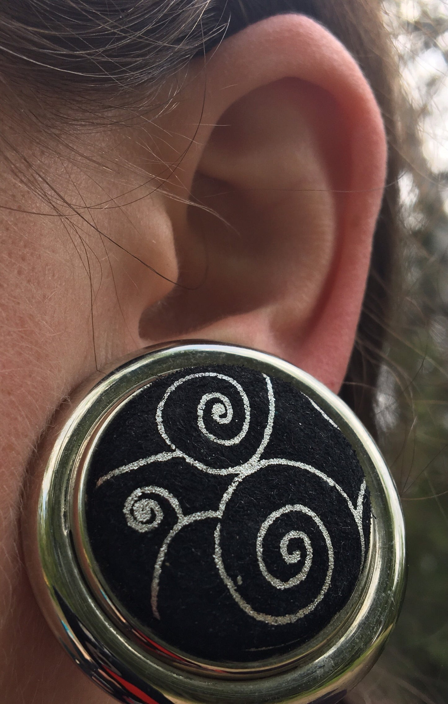 Vintage silver and suede clip on button earrings