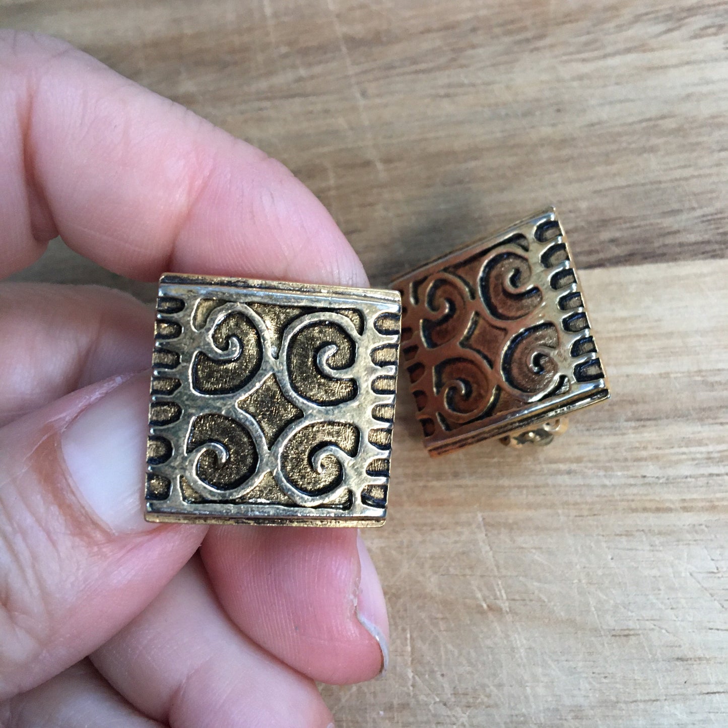 Vintage clip on gold coloured square clip on earrings