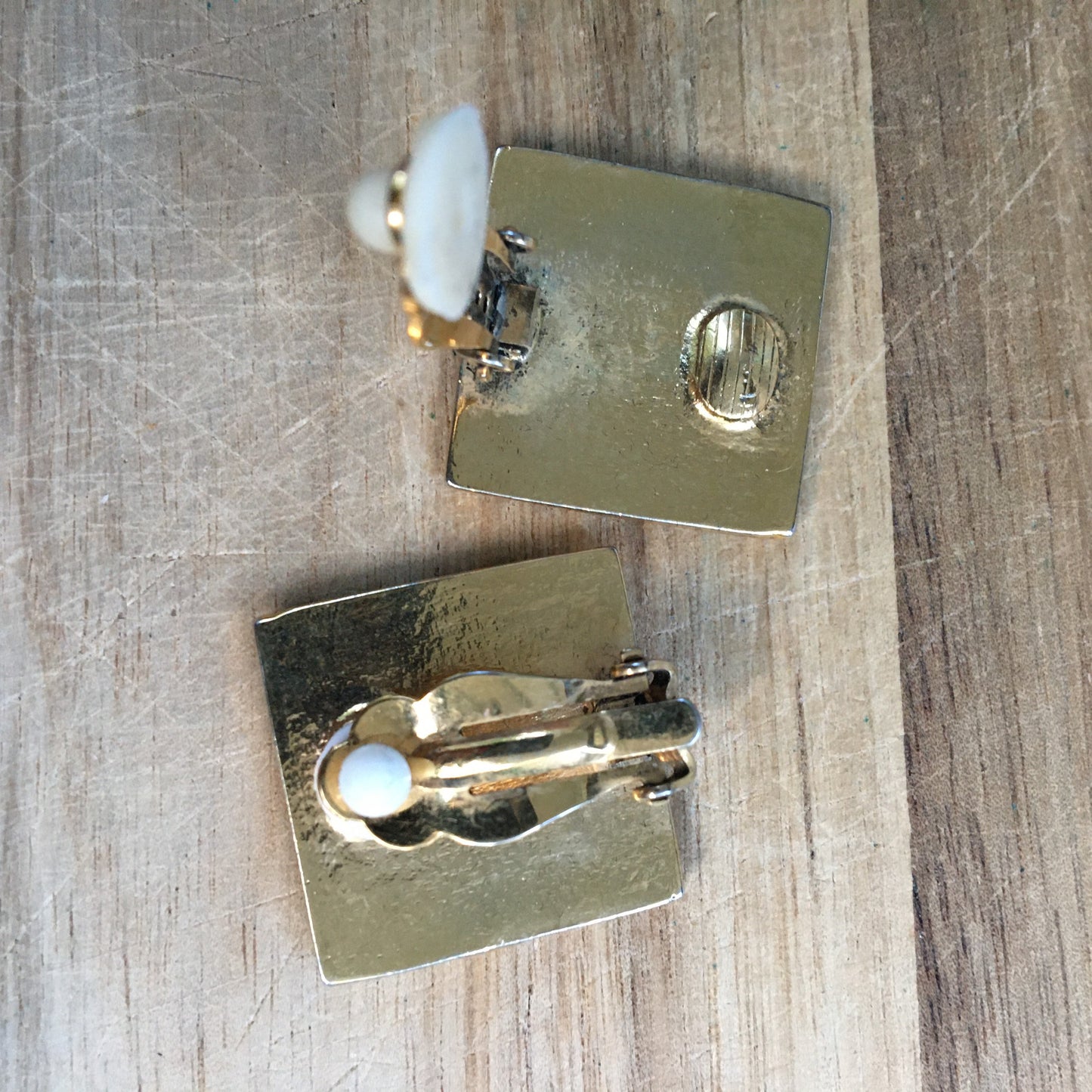 Vintage clip on gold coloured square clip on earrings