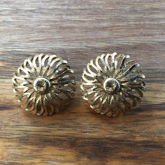 Vintage gold coloured floral shaped clip on earrings