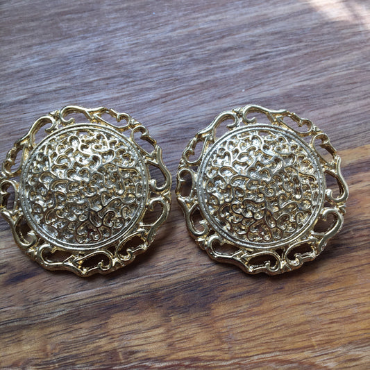 Vintage gold coloured medallion clip on earrings (large)