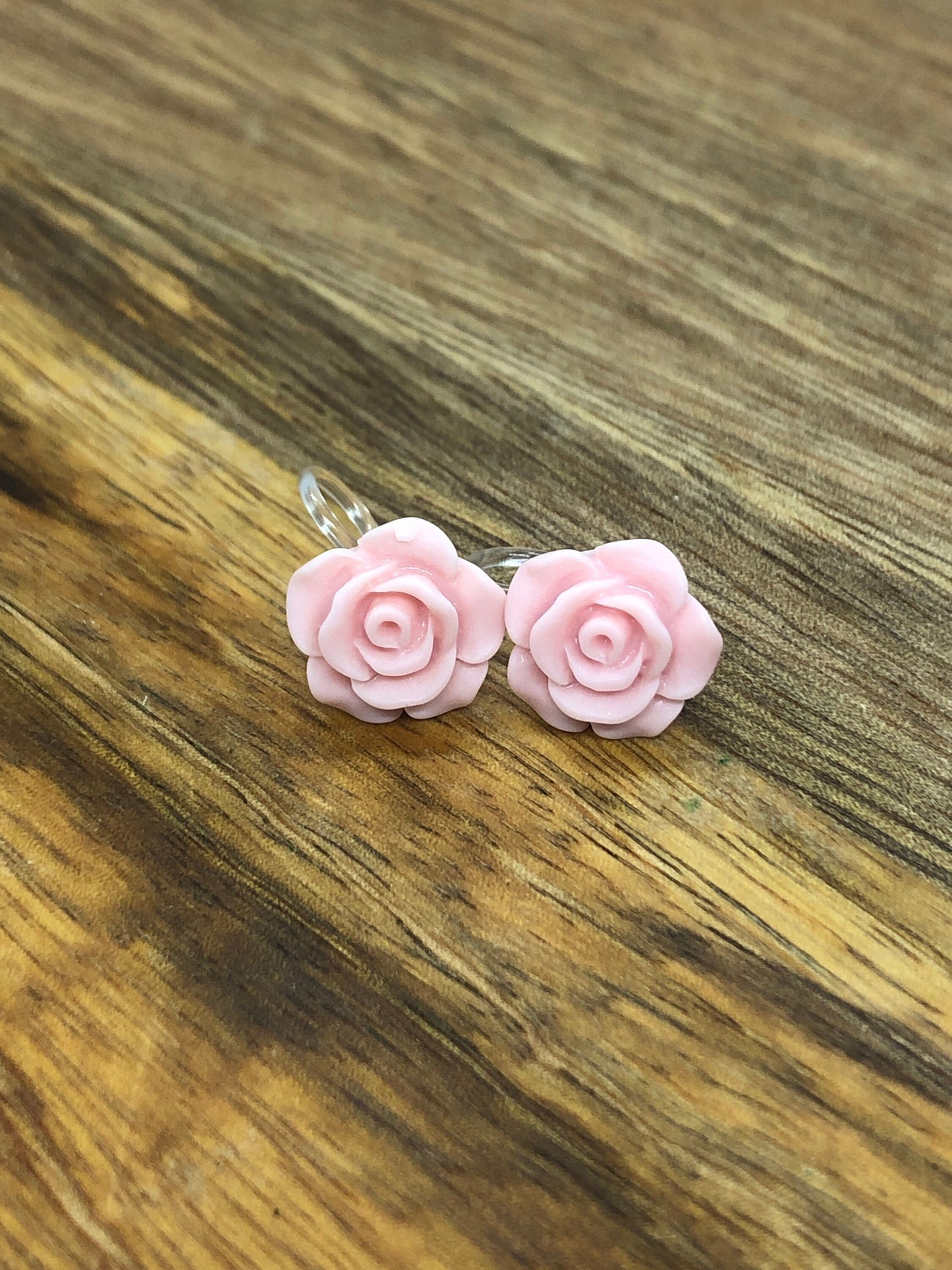 Clip on rose earrings, resin rose invisible clip on earrings, rose earrings for non-pierced ears, Matte roses