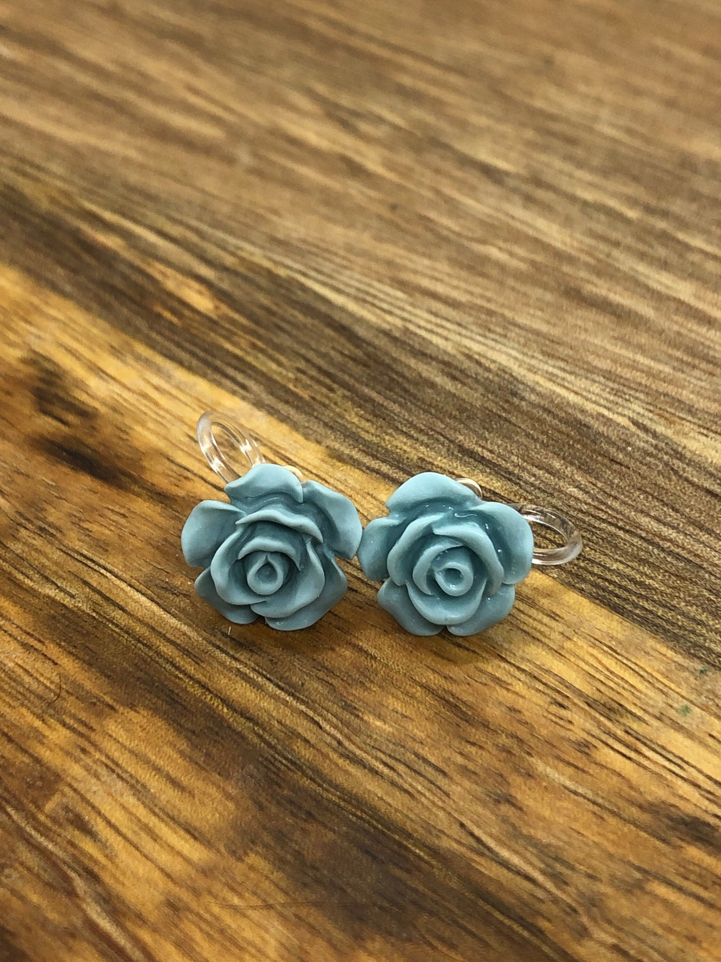 Clip on rose earrings, resin rose invisible clip on earrings, rose earrings for non-pierced ears, Matte roses