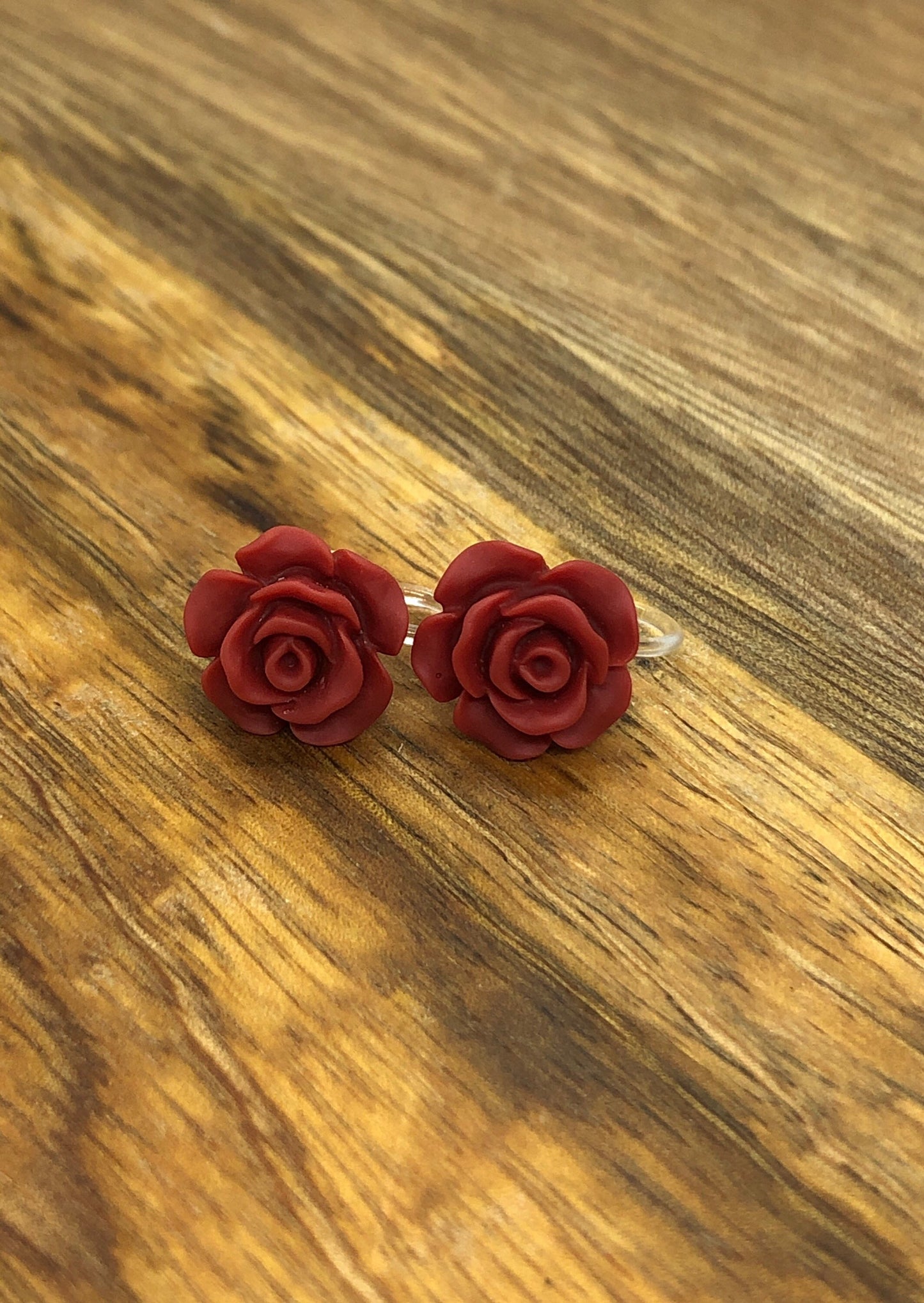 Clip on rose earrings, resin rose invisible clip on earrings, rose earrings for non-pierced ears, Matte roses