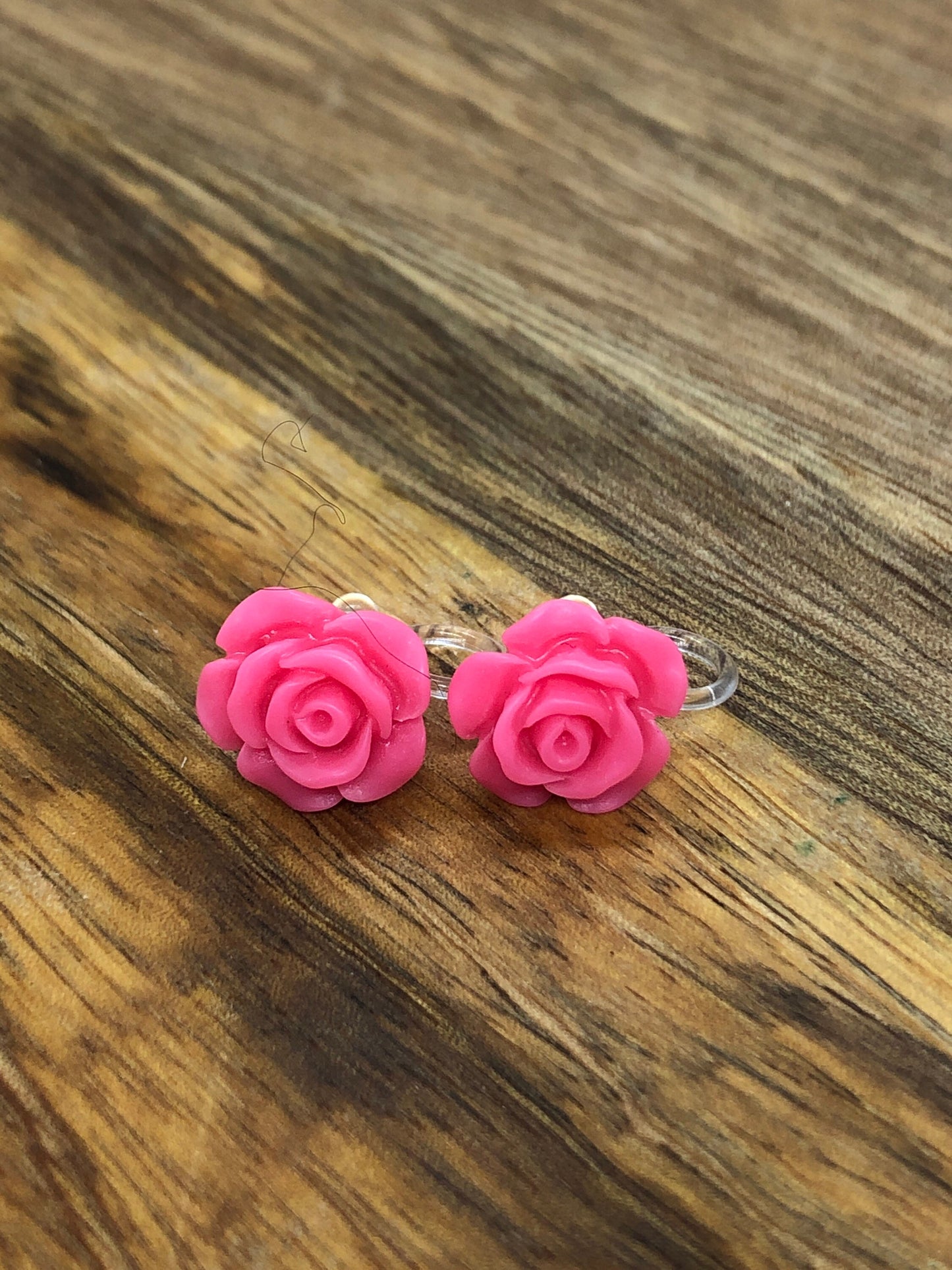 Clip on rose earrings, resin rose invisible clip on earrings, rose earrings for non-pierced ears, Matte roses