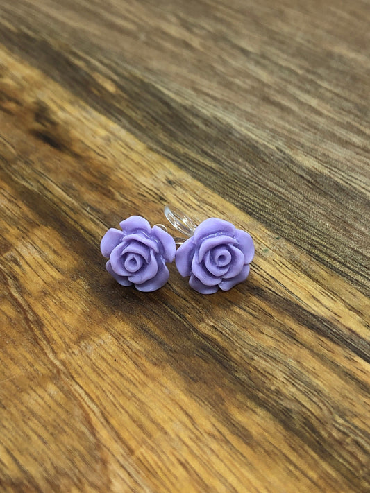 tiny clip on rose earrings, invisible clip on earrings