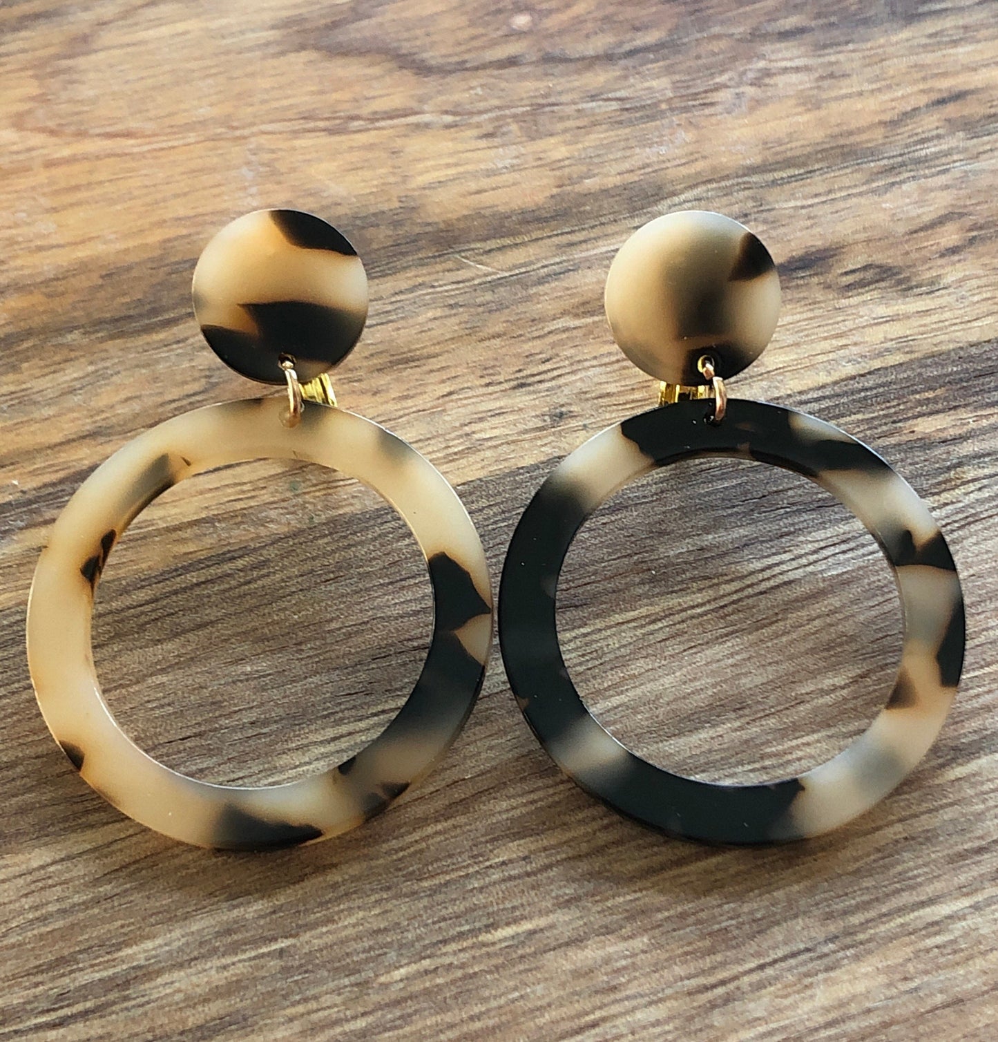 beige dangling clip on hoop earrings