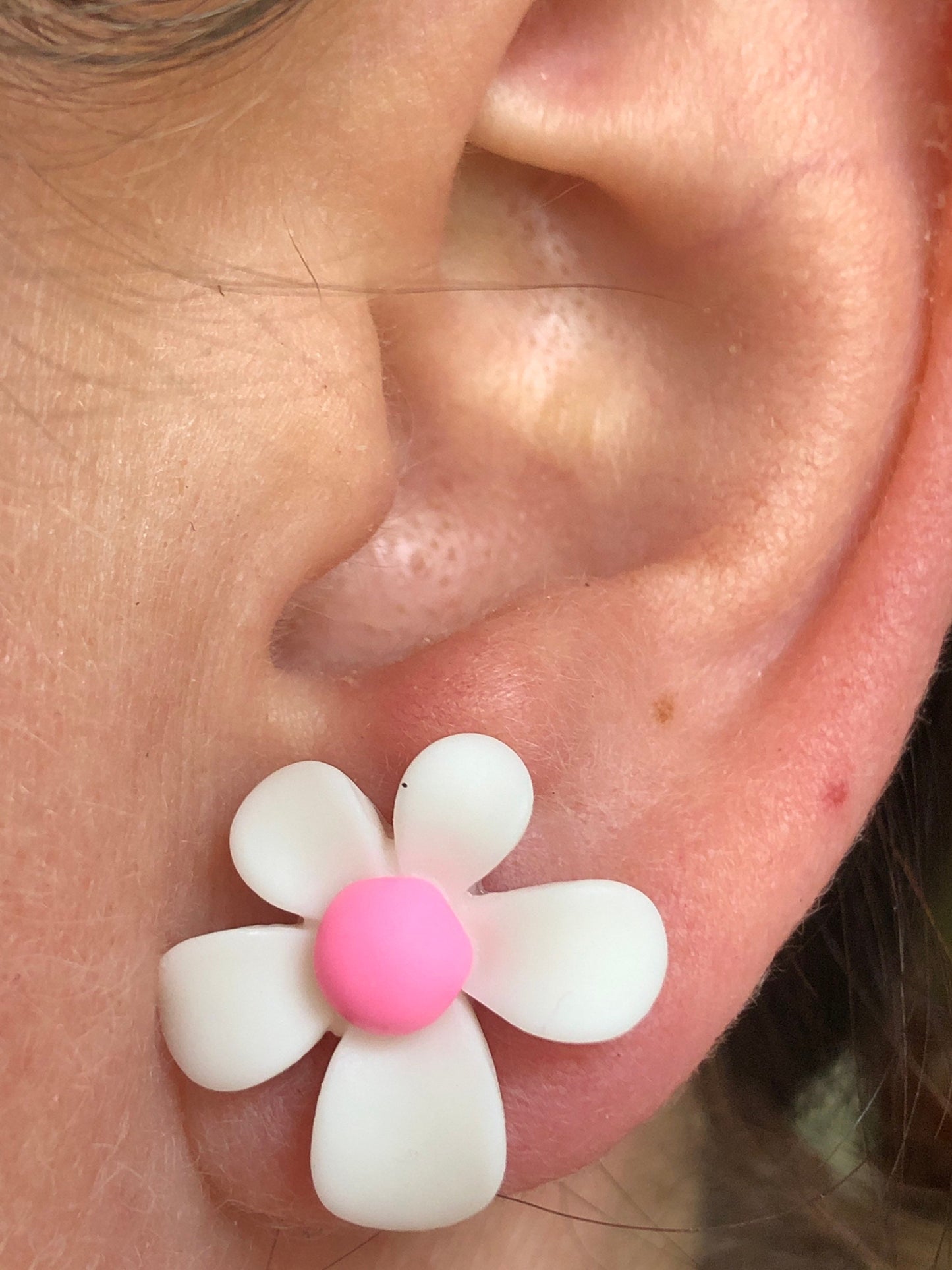 Large clip on daisy earrings,, bright coloured flowers