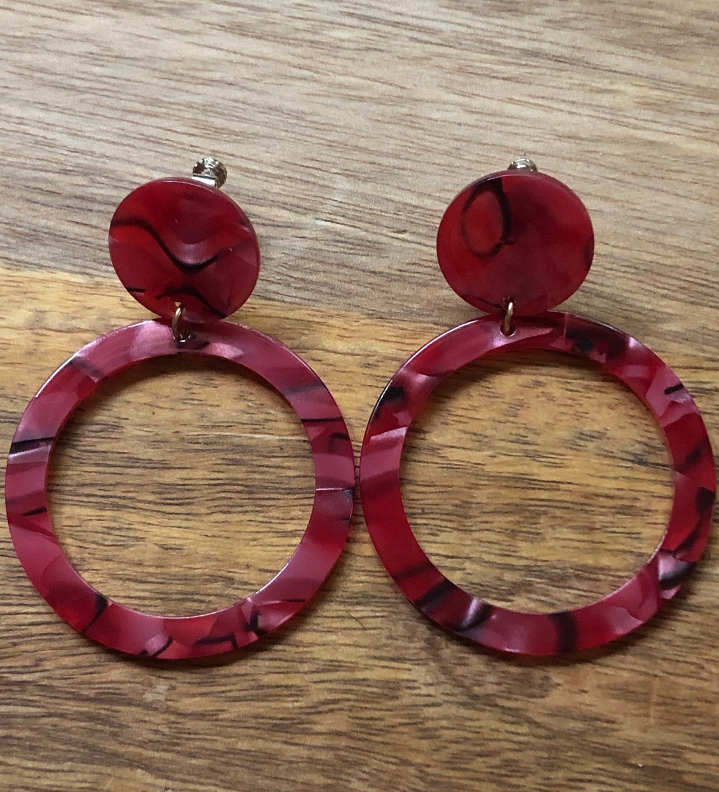 Biggest trendy dangling acetate tortoiseshell hoop clip on earrings