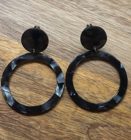 Biggest trendy dangling acetate tortoiseshell hoop clip on earrings