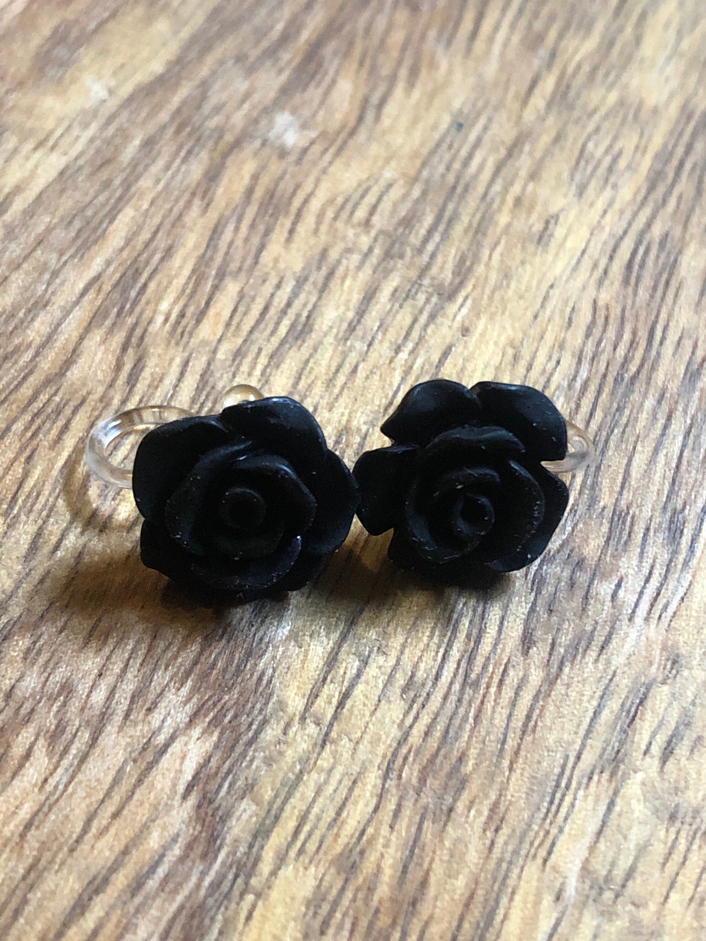 Clip on rose earrings, resin rose invisible clip on earrings, rose earrings for non-pierced ears, Matte roses