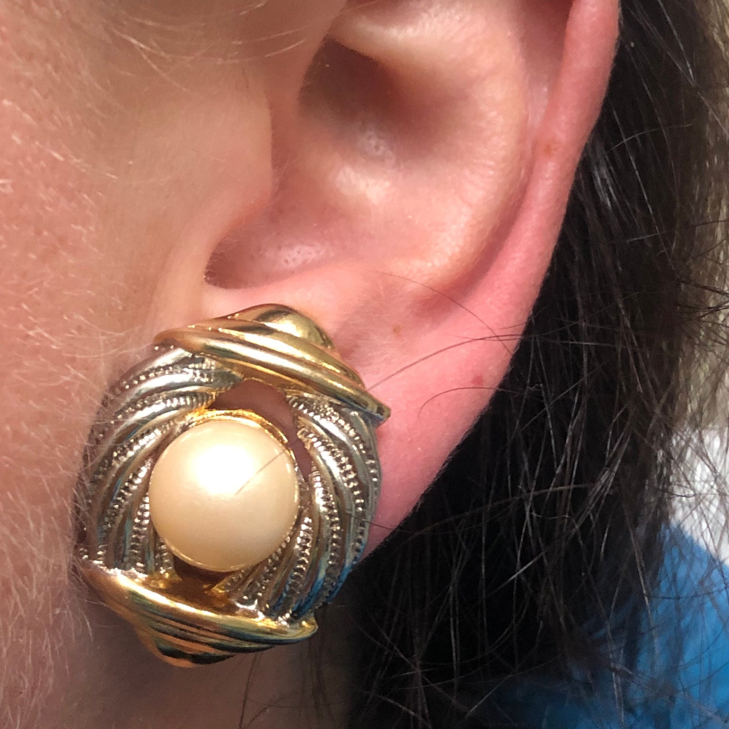 Vintage clip on faux pearl gold and silver earrings