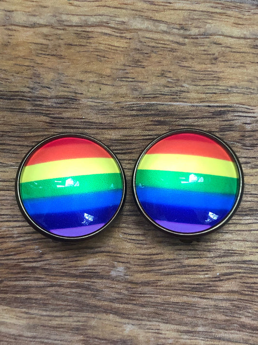 pride flag button clip on earrings, 20mm rainbow earrings