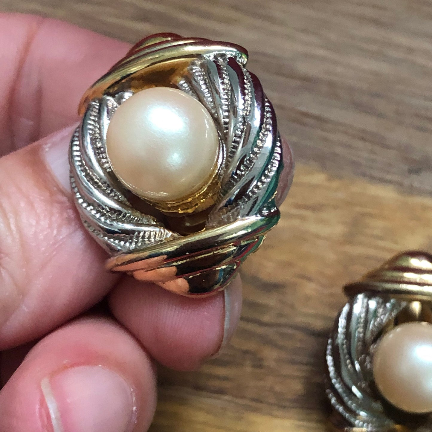 Vintage clip on faux pearl gold and silver earrings