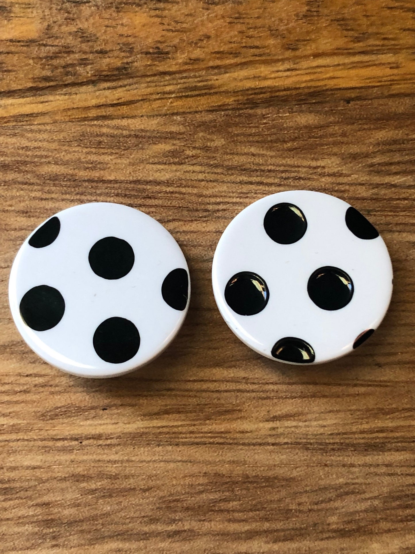 Black and white polka dot clip on button earrings, earrings for unpierced ears