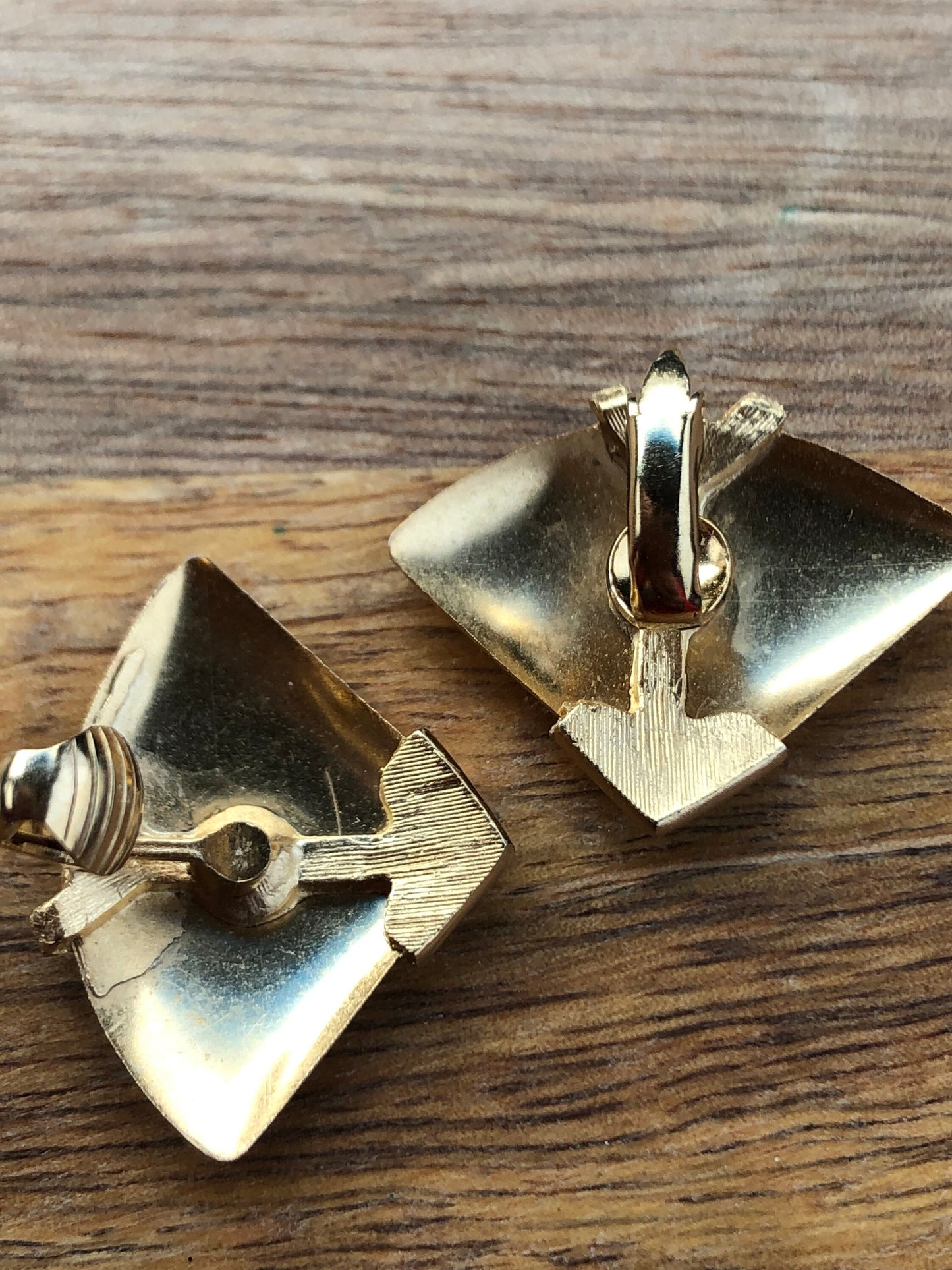 Vintage geometric small matte gold clip on earrings