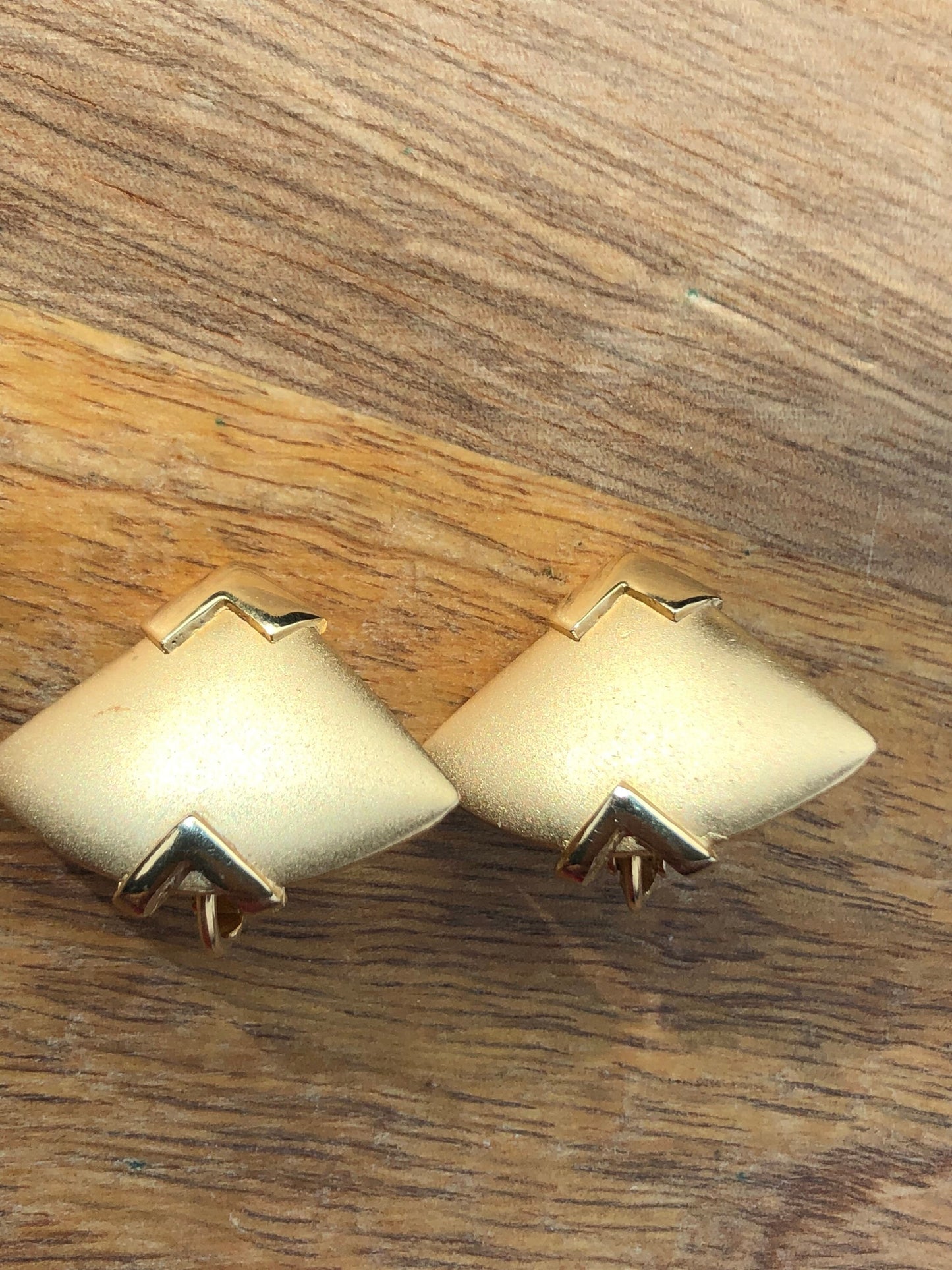 Vintage geometric small matte gold clip on earrings