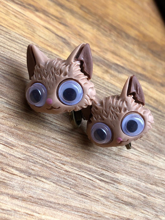 Polymer animal with googley eyes clip on earrings (screw back, screw on).