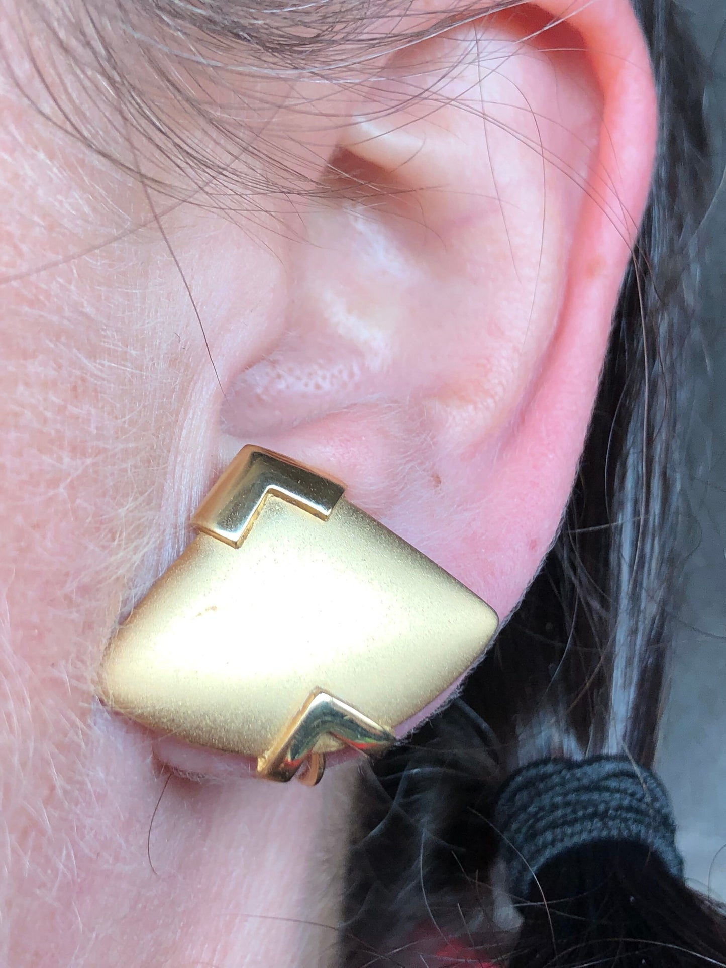 Vintage geometric small matte gold clip on earrings