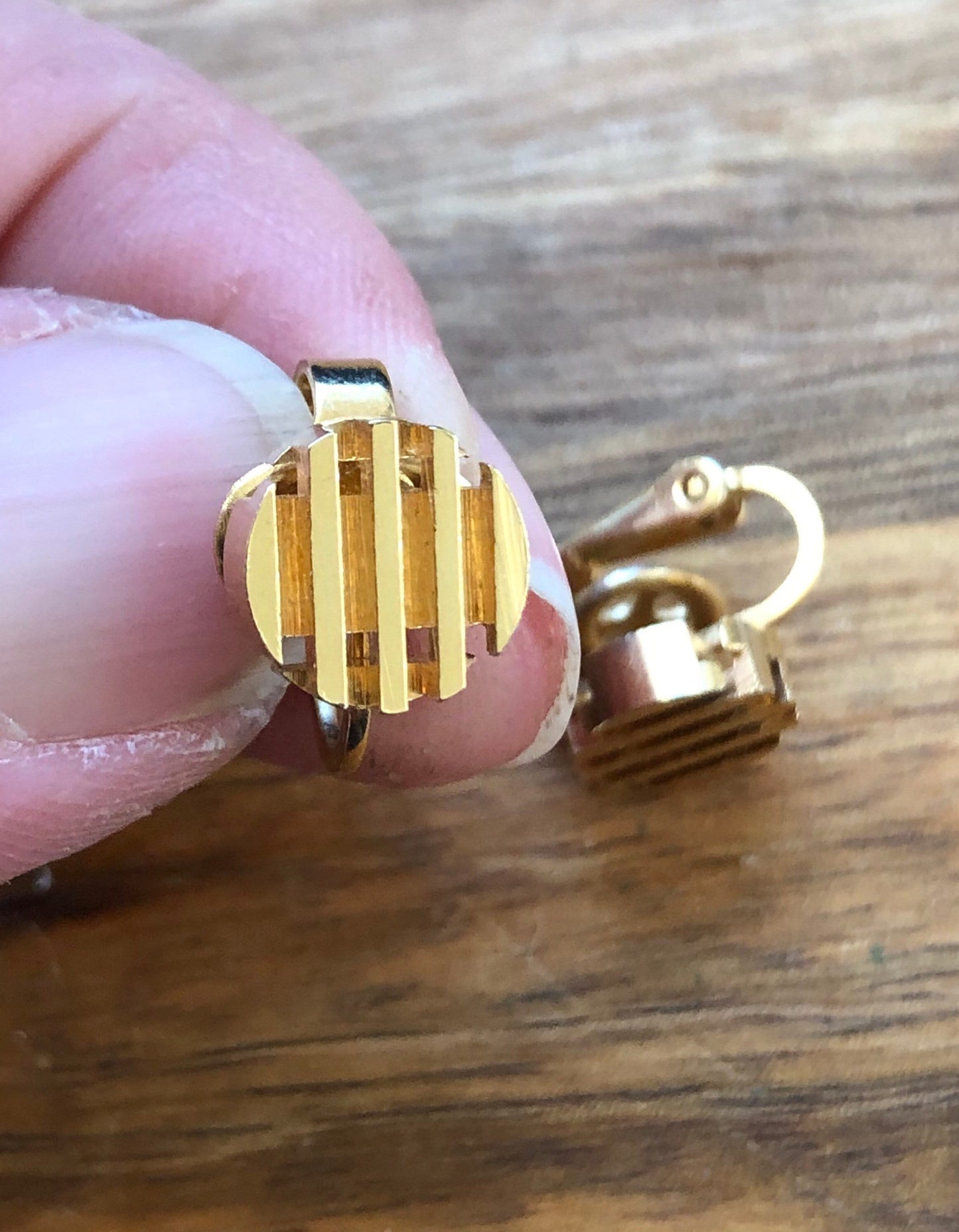 Tiny clip on gold stud geometric earrings