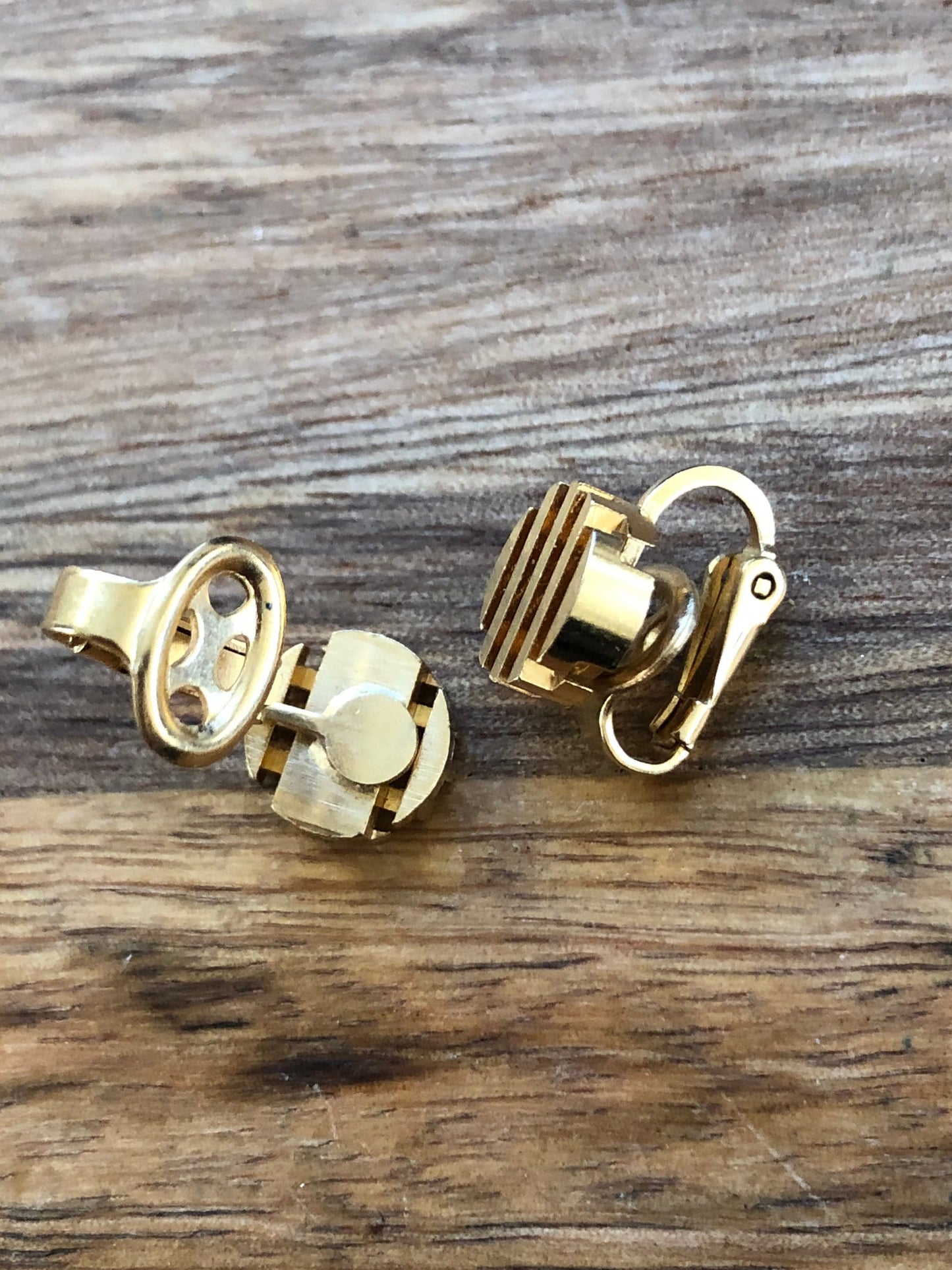 Tiny clip on gold stud geometric earrings