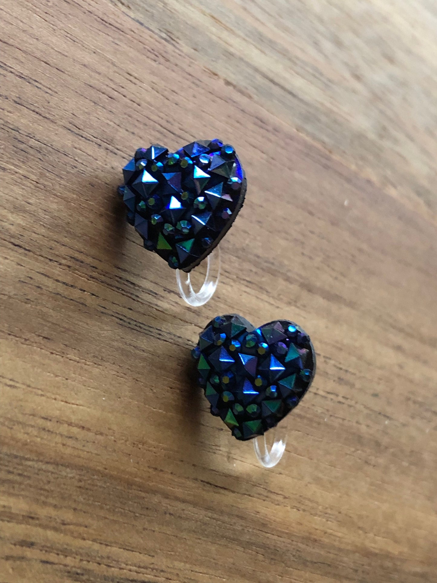 little faux druzy heart invisible clip on earrings, no pierce earrings for unpierced ears