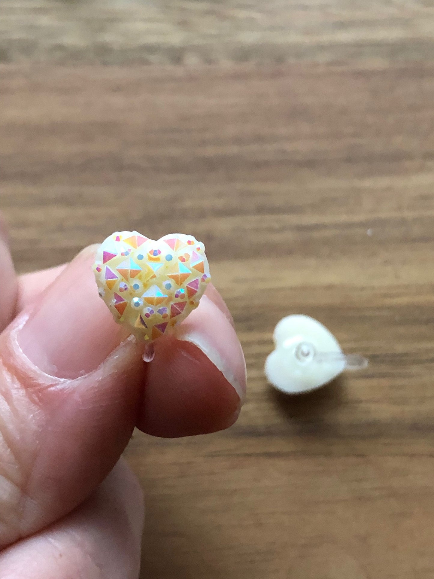 little faux druzy heart invisible clip on earrings, no pierce earrings for unpierced ears