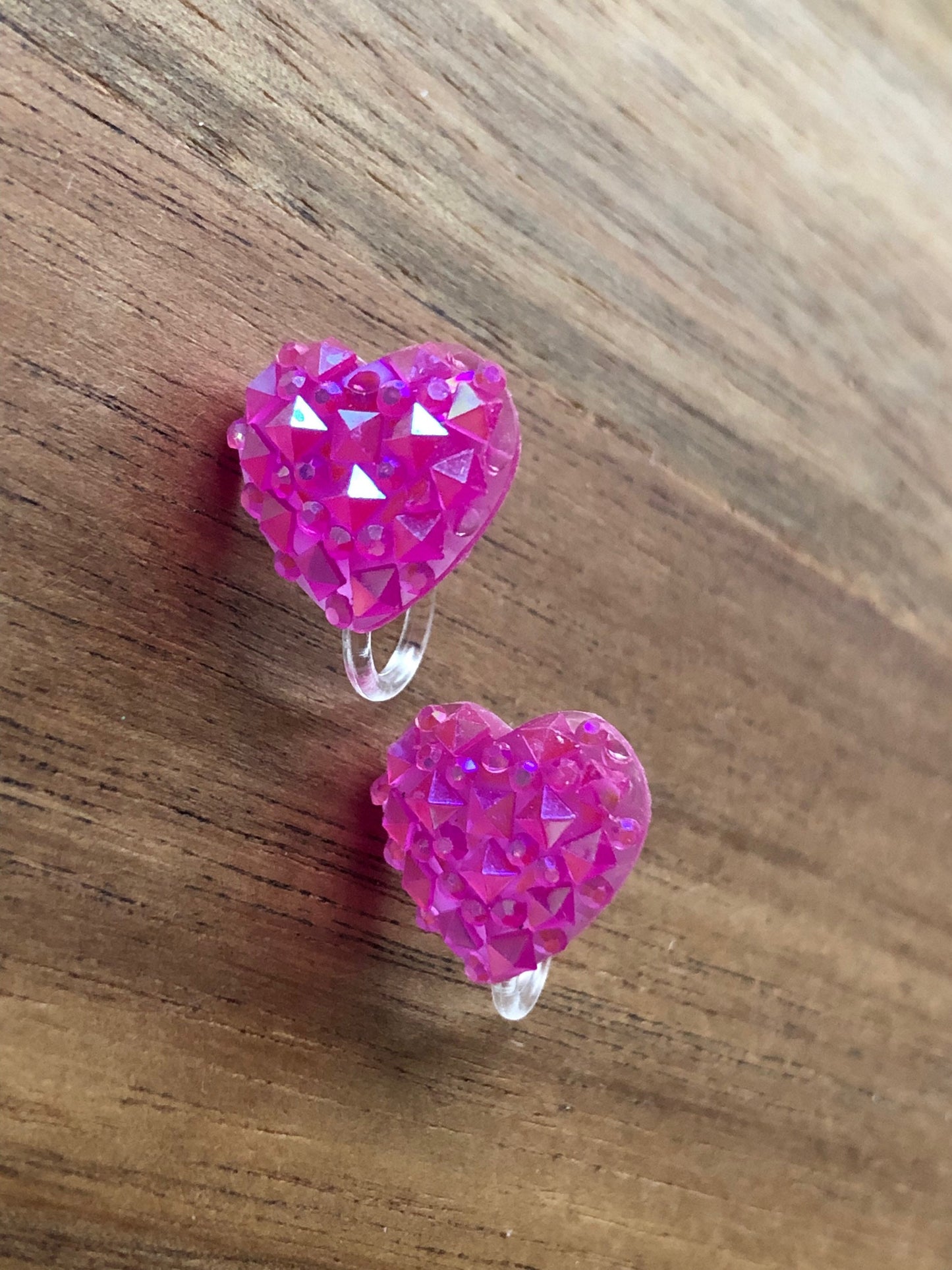 little faux druzy heart invisible clip on earrings, no pierce earrings for unpierced ears