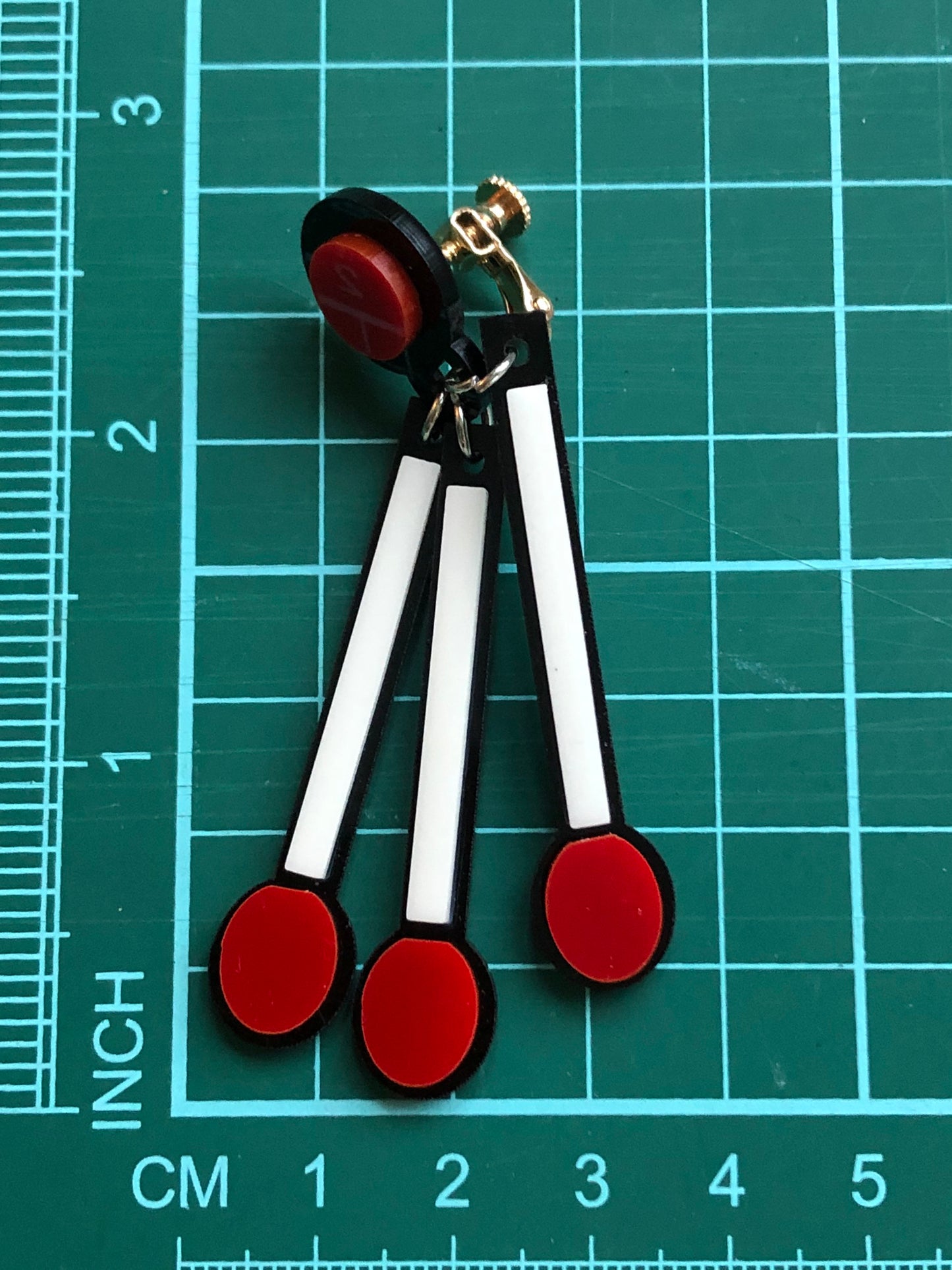 Cute! Dangle clip on earrings struck match and matchsticks Red and black plastic