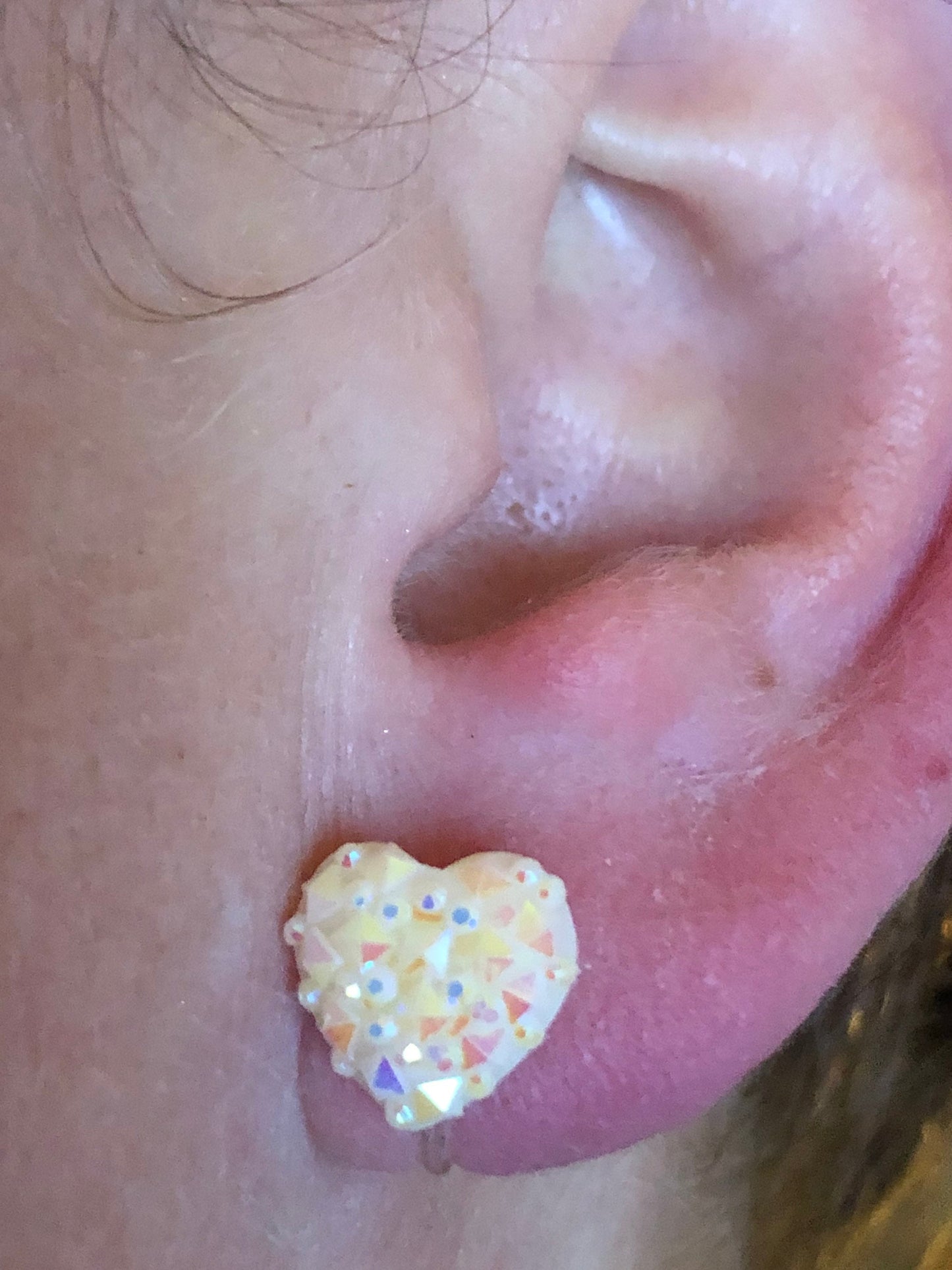 little faux druzy heart invisible clip on earrings, no pierce earrings for unpierced ears