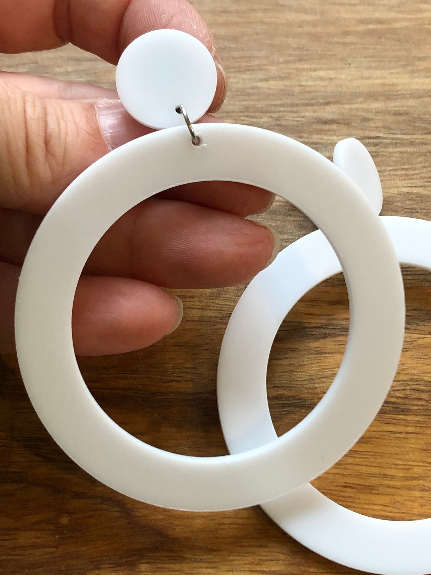 Giant plastic hoop clip on earrings (hinged screw on closures or clip closures)