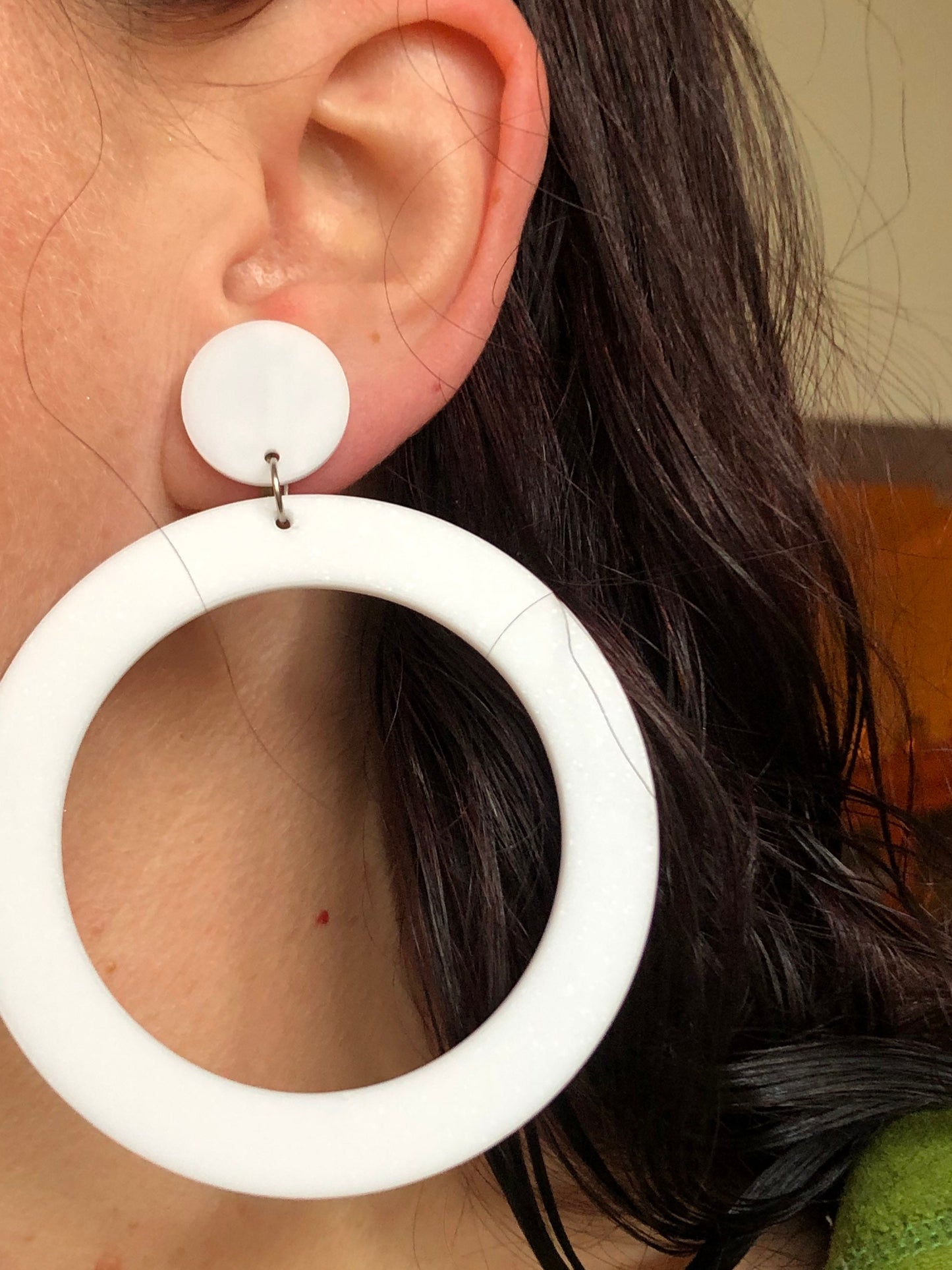 Giant plastic hoop clip on earrings (hinged screw on closures or clip closures)