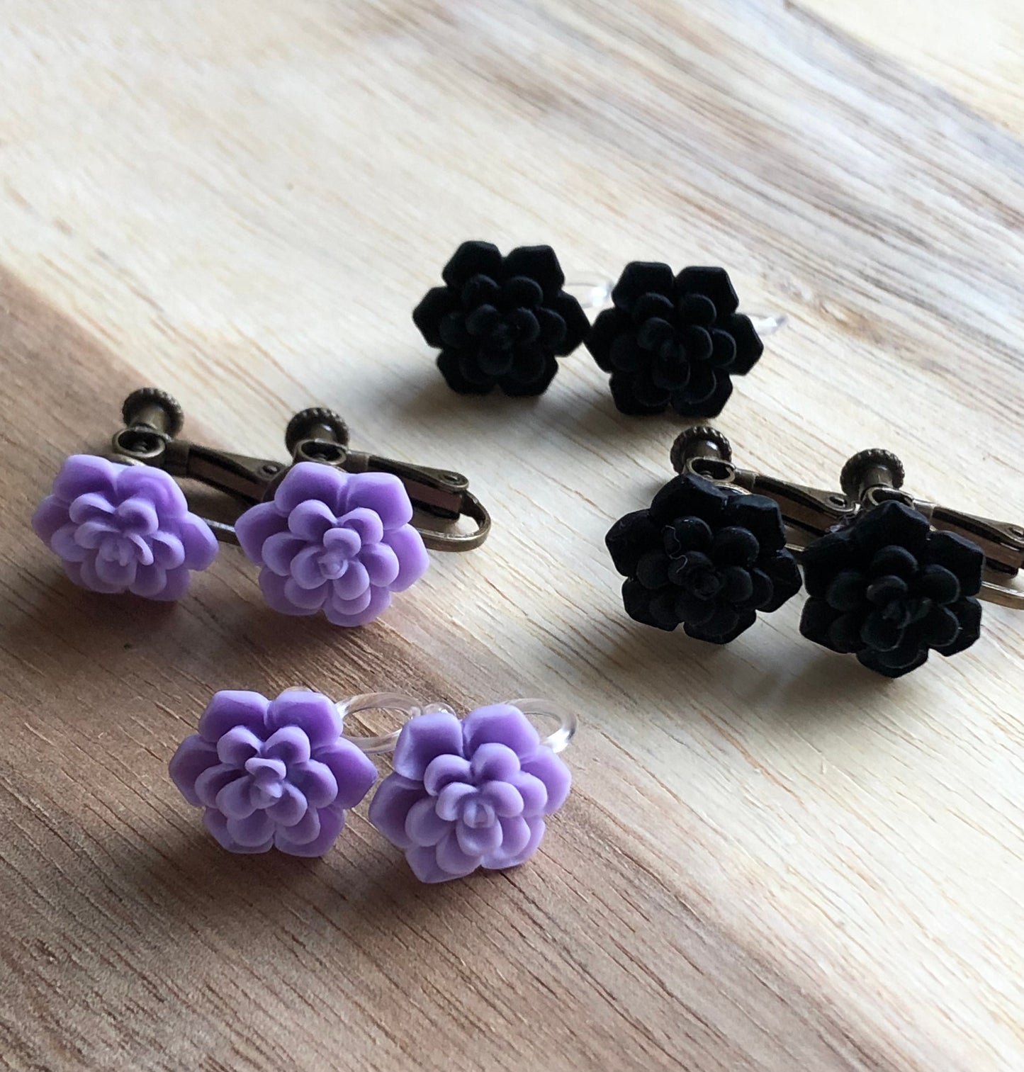 Adorable flower invisible clip on earrings, no pierce earrings for unpierced ears