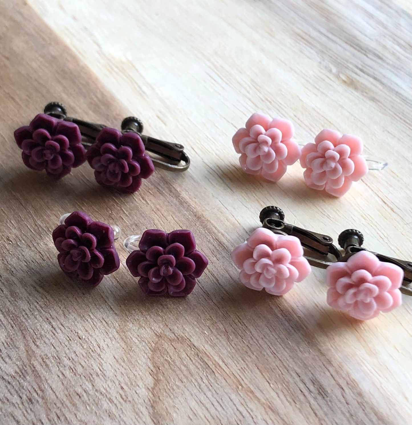 Adorable flower invisible clip on earrings, no pierce earrings for unpierced ears