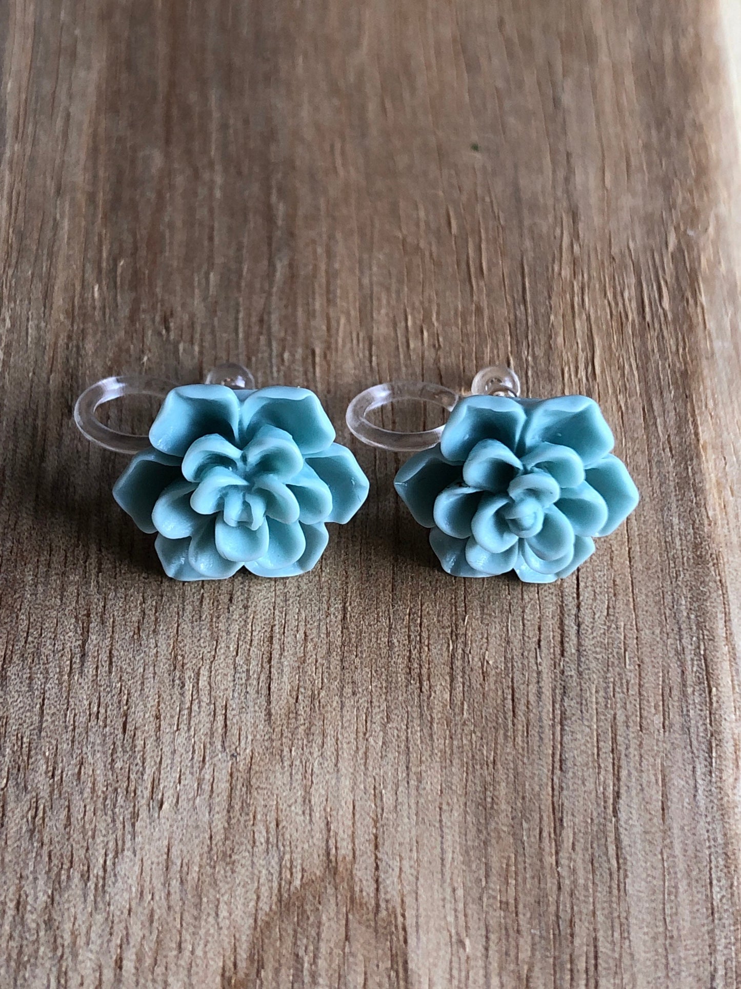 tny succculent flowers, invisible clip on earrings