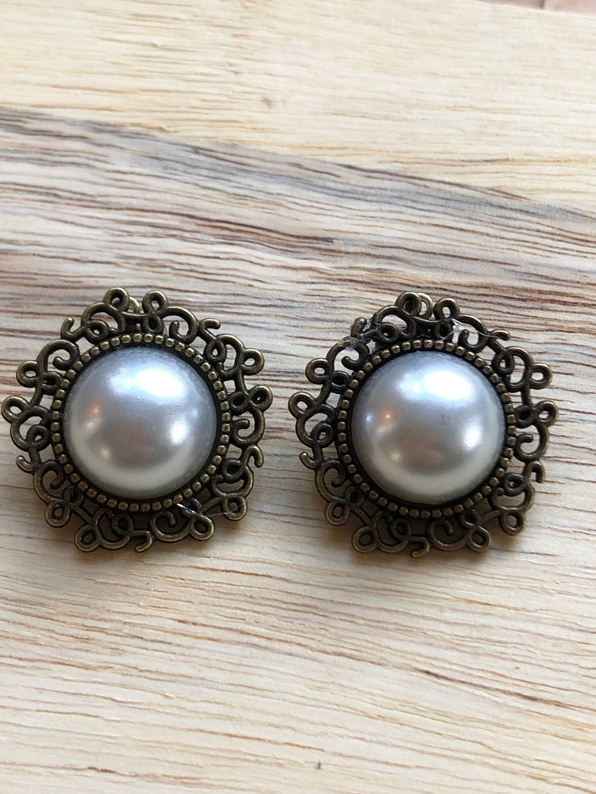 faux pearl button clip on earrings