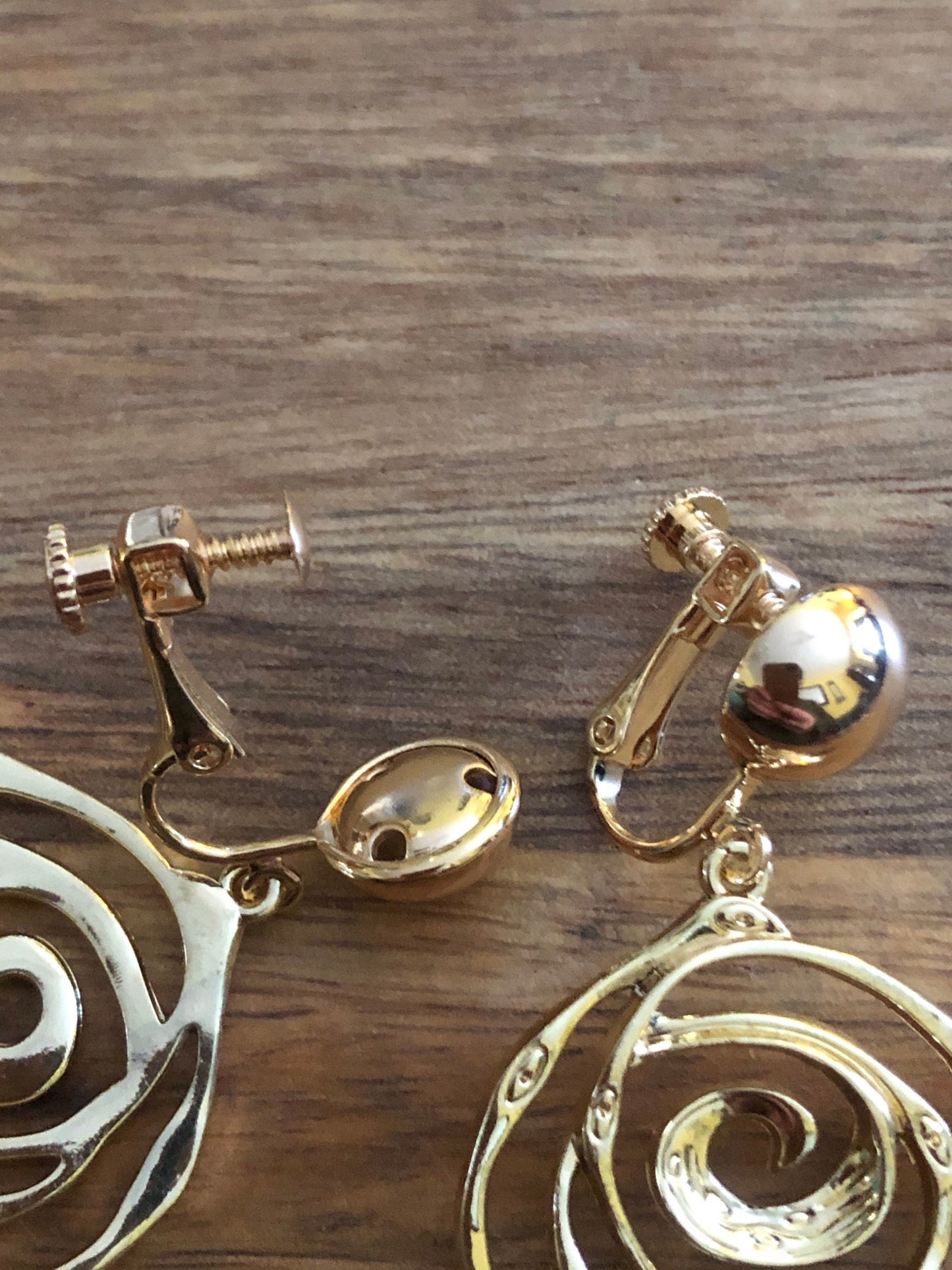 Dangling clip on gold rose earrings, dangling hinged screwback goldtone earrings