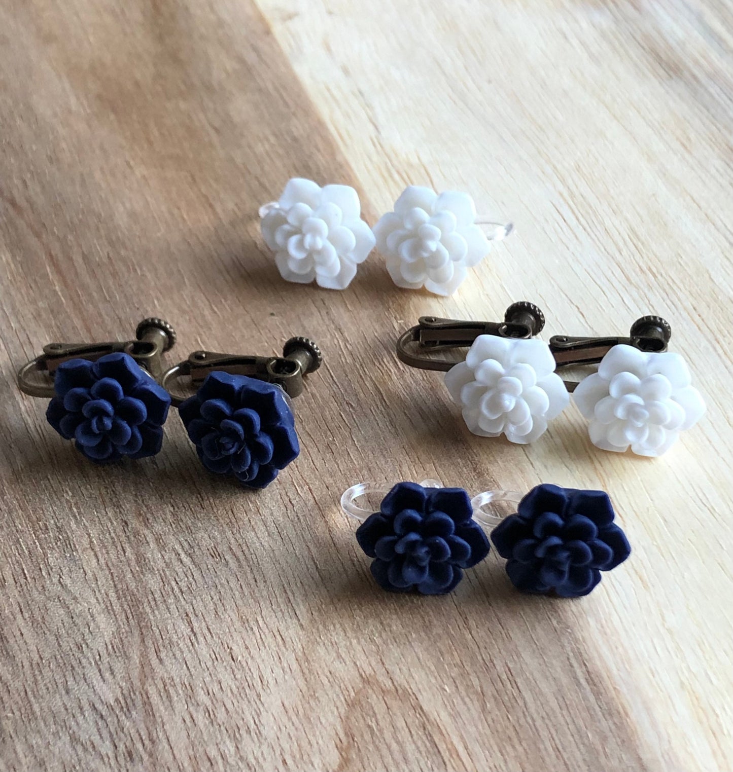 Adorable flower invisible clip on earrings, no pierce earrings for unpierced ears