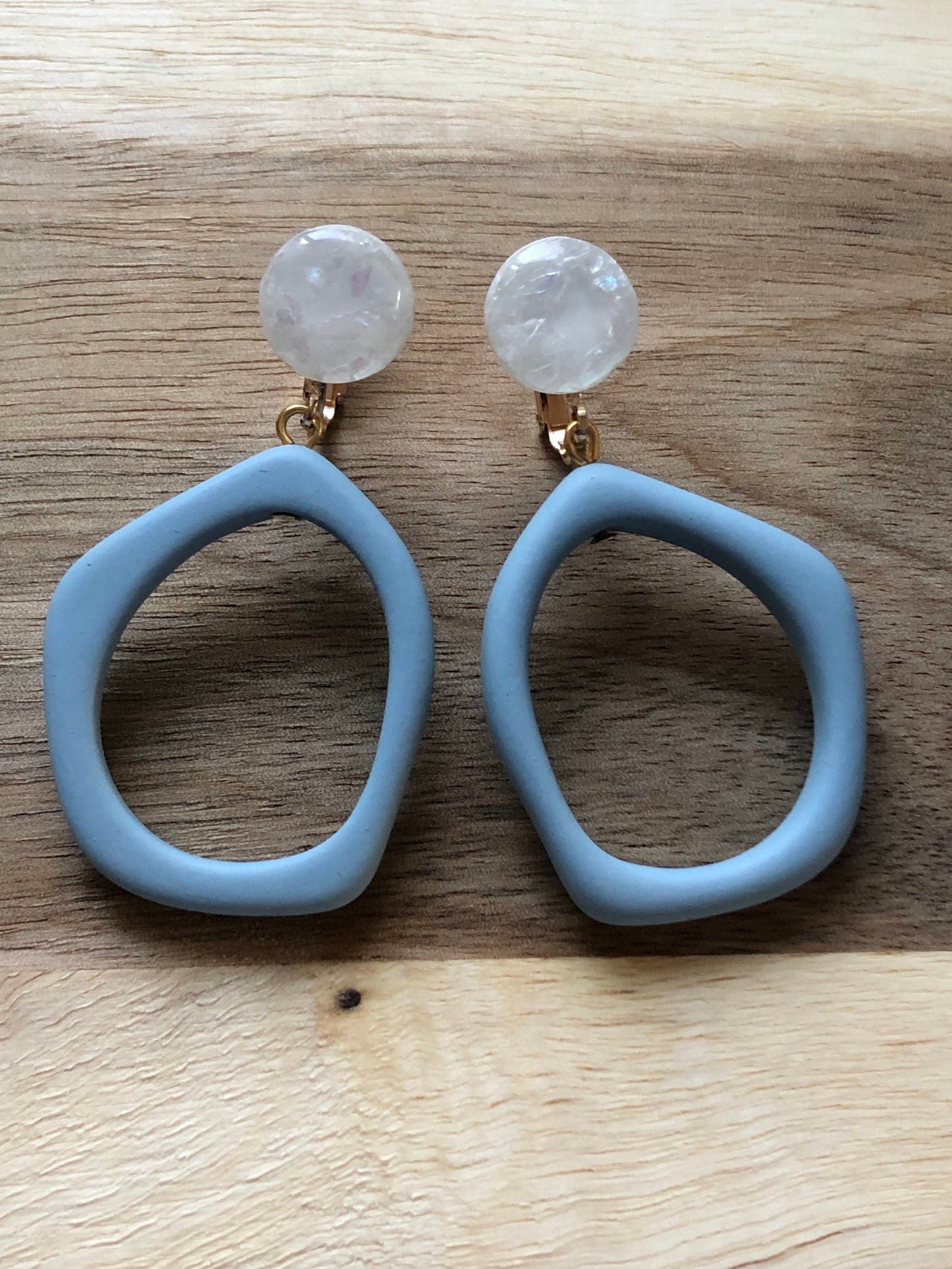 Dangling clip on irregular plastic hoop earrings, pastel dangling hoop earrings