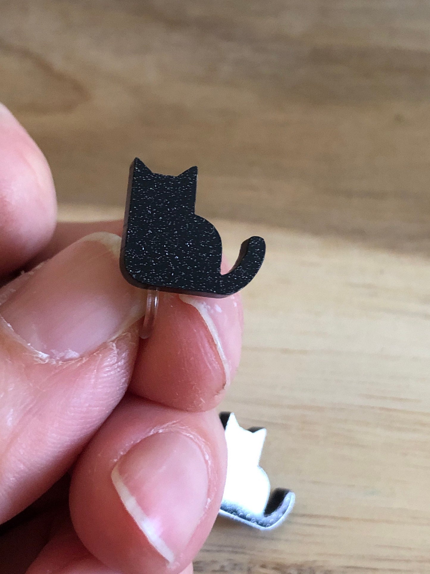 Invisible plastic glitter black cat clip on earrings, no pierce earrings for unpierced ears