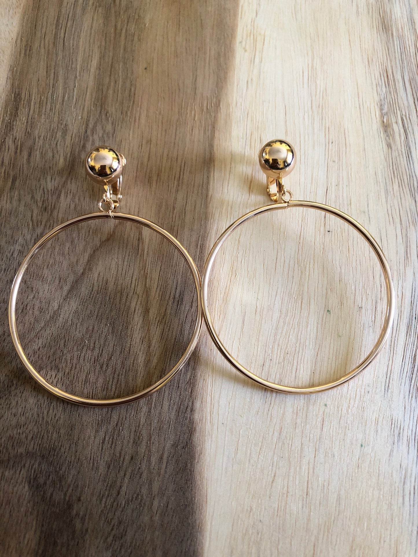 perfect dangling hoop clip on earrings, gold and silver hoop earrings