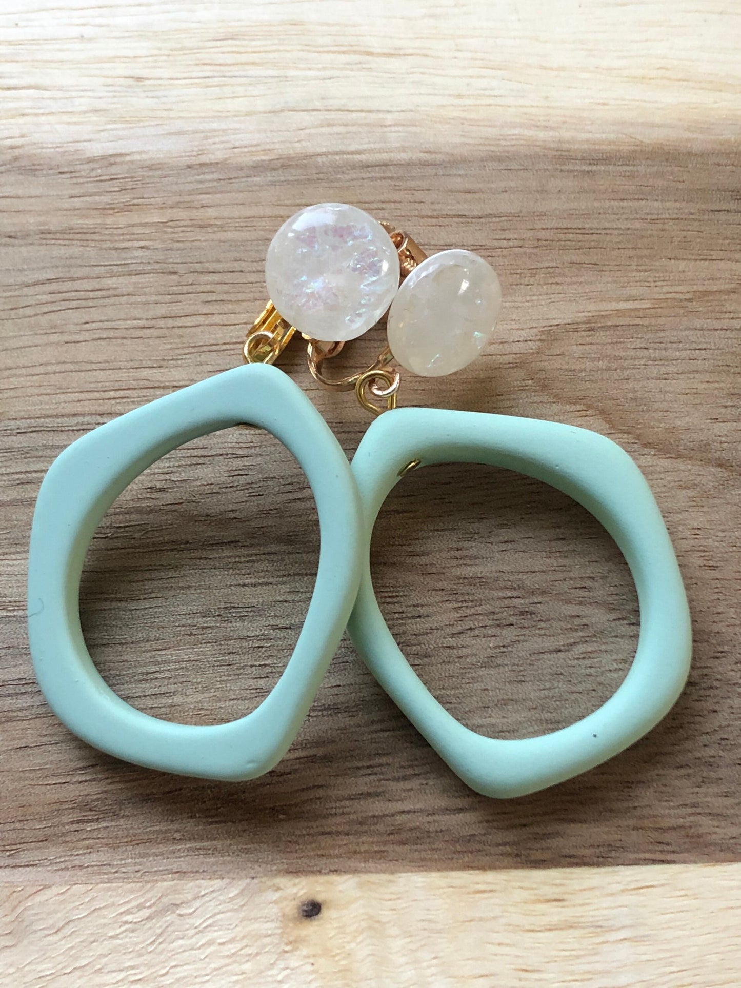 Dangling clip on irregular plastic hoop earrings, pastel dangling hoop earrings