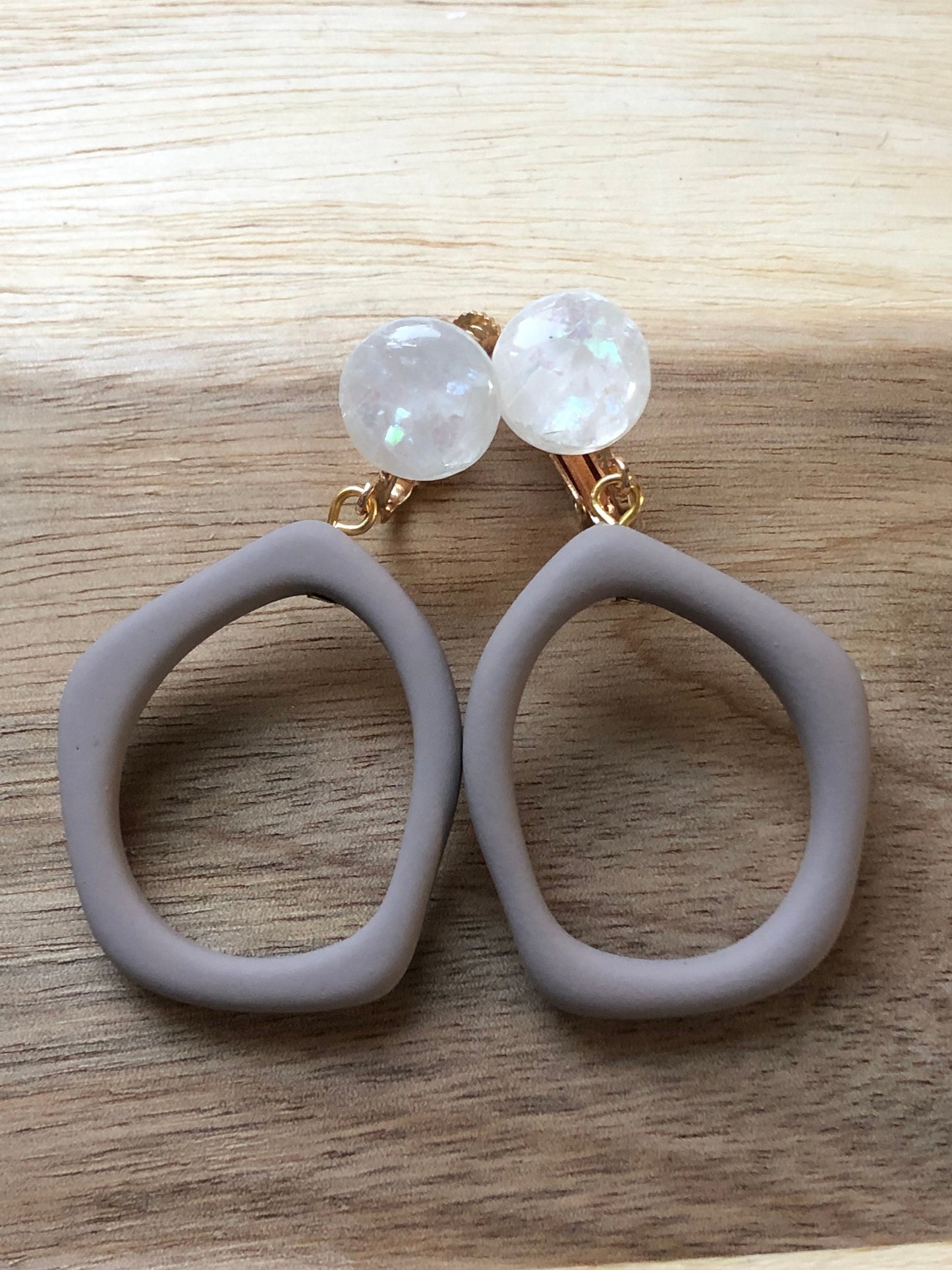 Dangling clip on irregular plastic hoop earrings, pastel dangling hoop earrings