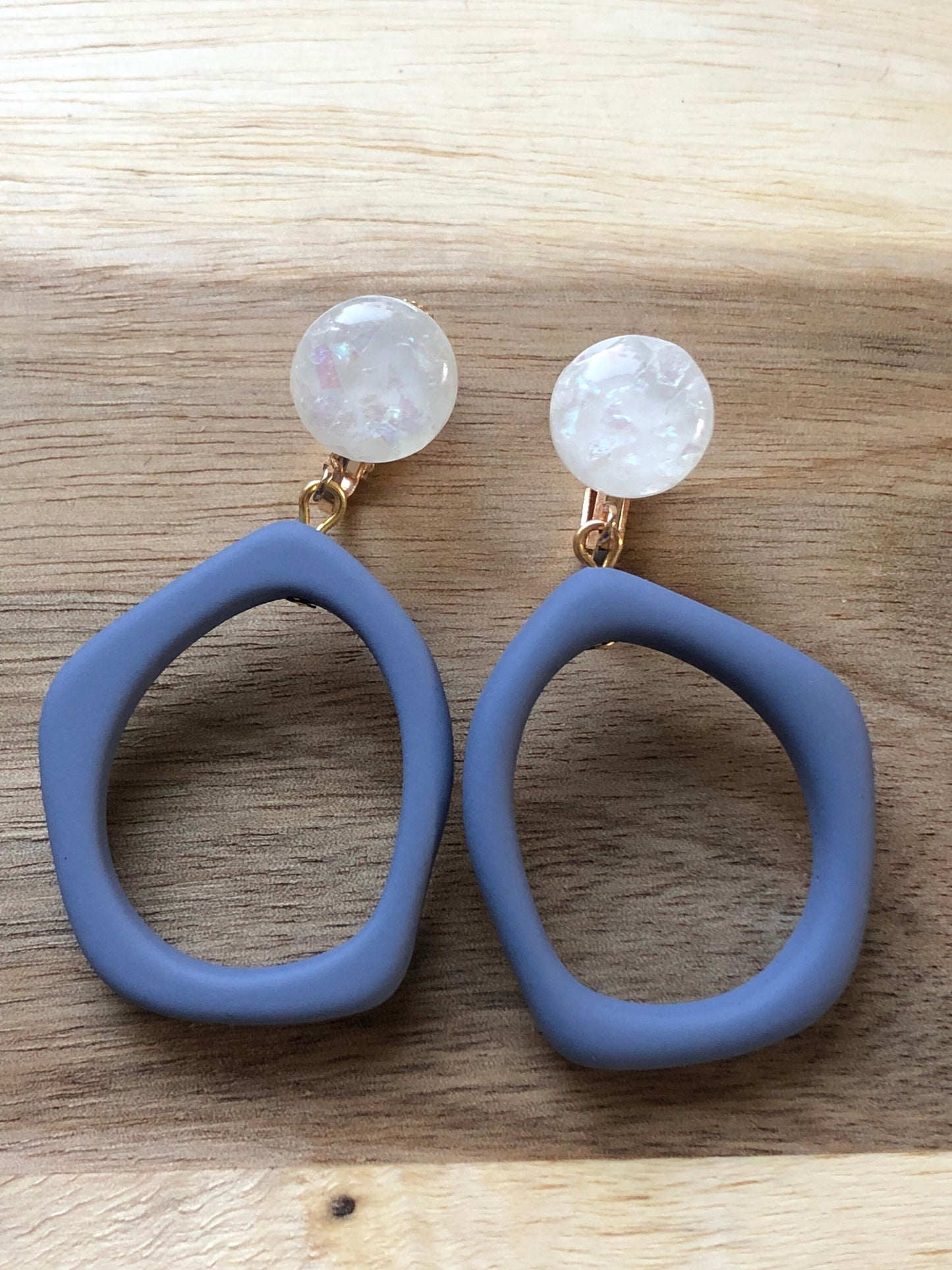 Dangling clip on irregular plastic hoop earrings, pastel dangling hoop earrings