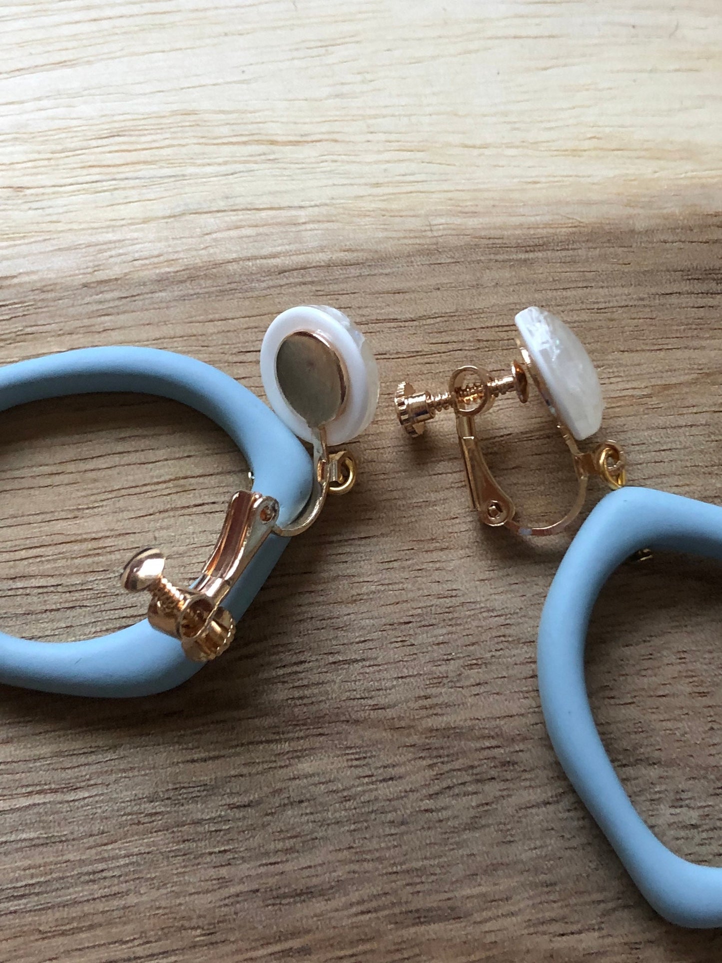 Dangling clip on irregular plastic hoop earrings, pastel dangling hoop earrings