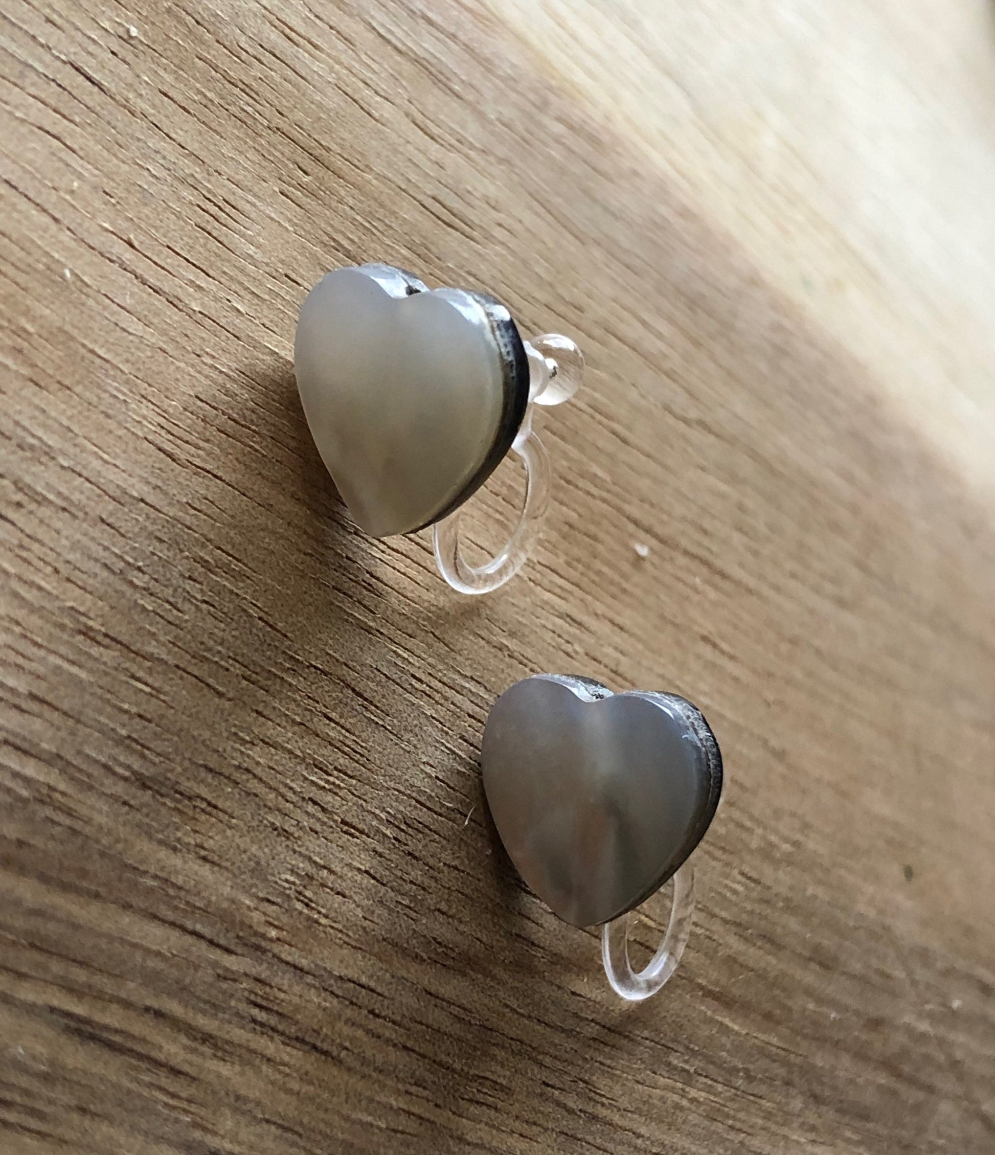 tiny shell heart clip on earrings, invisible clip on earrings