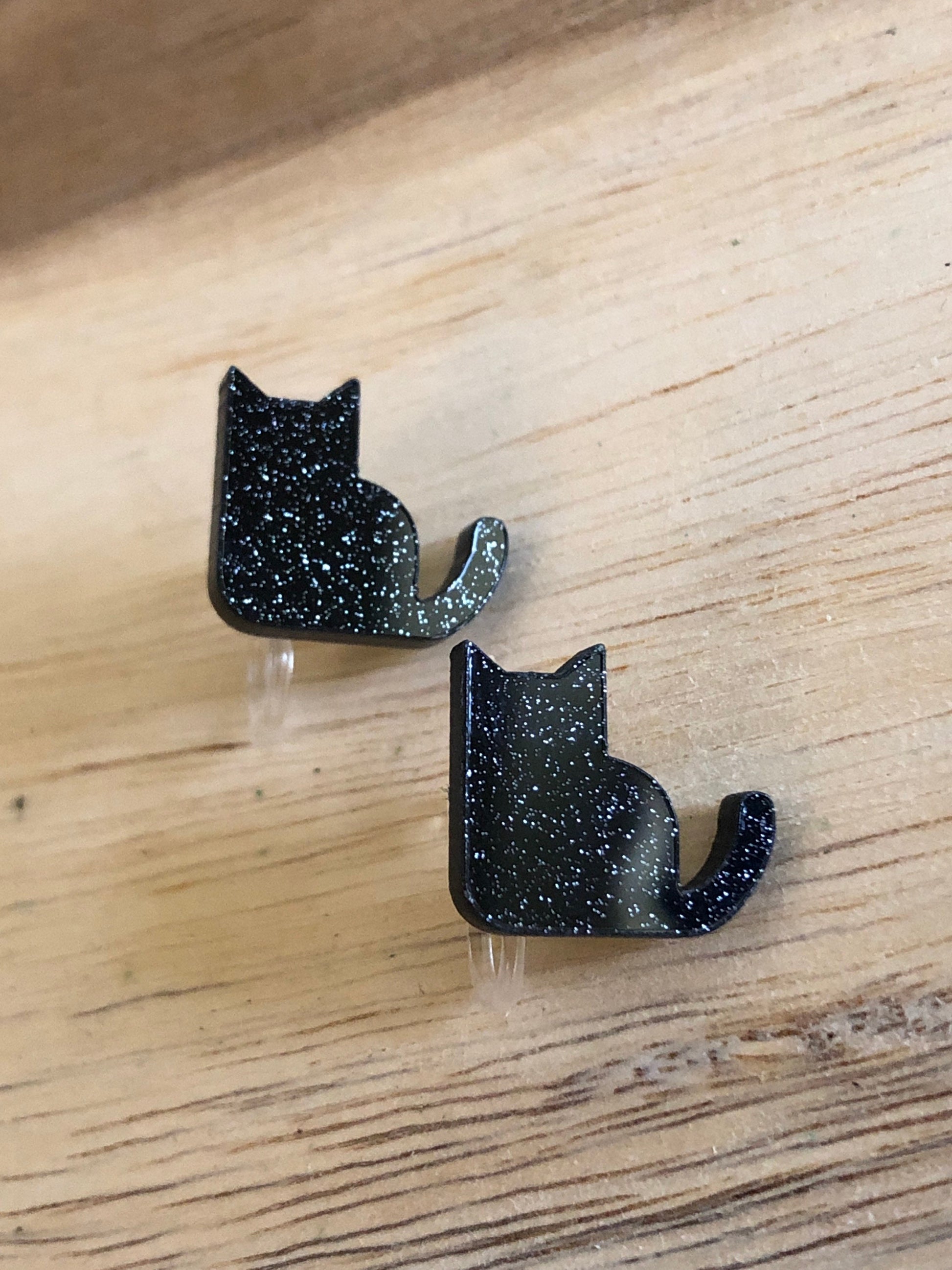 tiny black cat clip on earrings, invisible clip on earrings